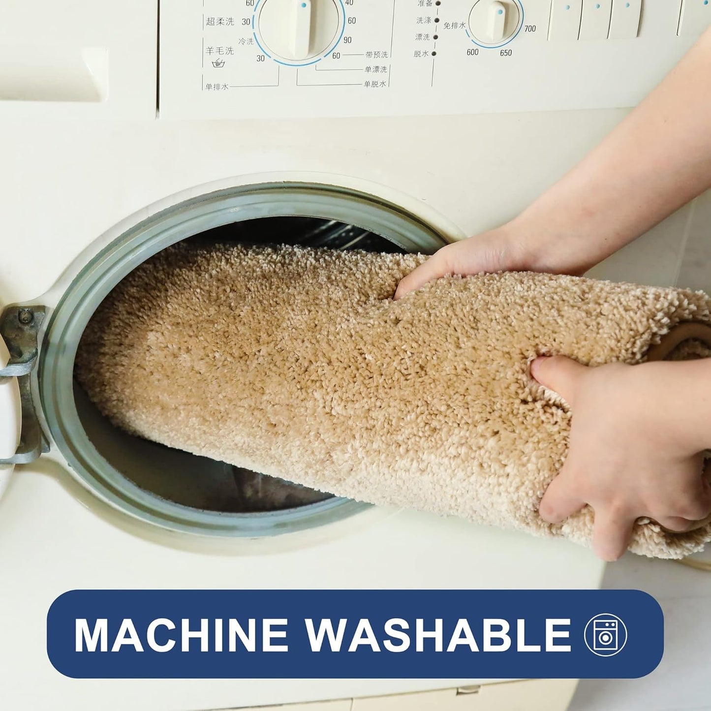 COSY HOMEER Bath Rugs for Bathroom Extra Thick - Anti-Slip Bath Mats Soft Plush Yarn Shaggy 100% Strong Mirco Polyeste Mat Living Room Bedroom Mat Floor Water Absorbent(Beige,20x32 - Inches)