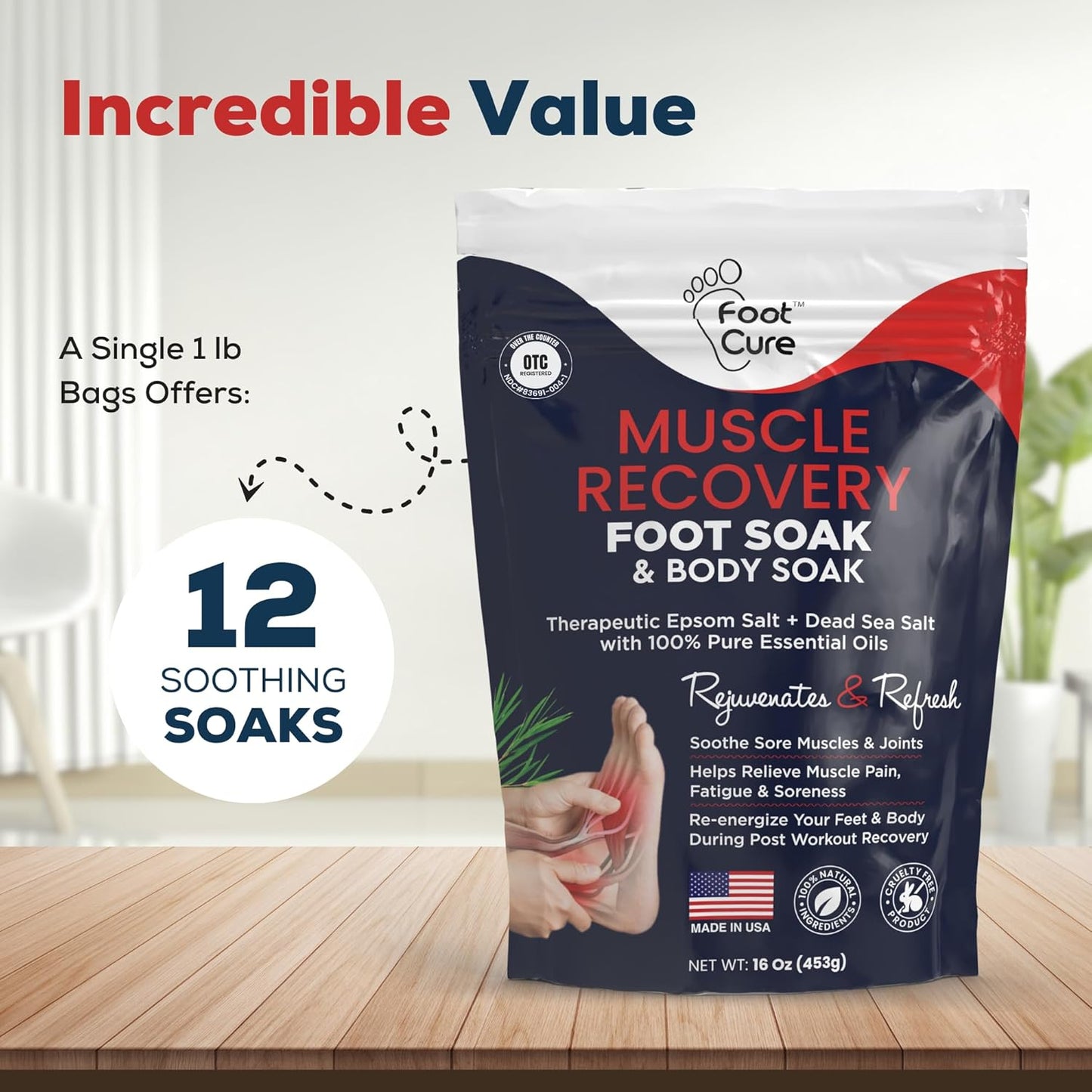 FOOT CURE Foot Soak with Epsom Salts – All-Natural Blend for Relaxing Foot Care – Softens Calluses & Refreshes Feet – Invigorating Scent, Spa Pedicure – 16 oz (Pack of 1)