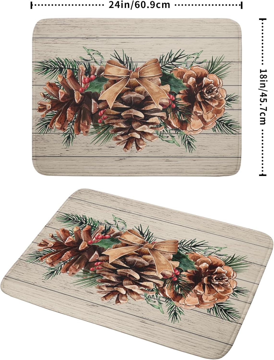 Winter Pine Cone Dish Drying Mat Holly Berries Dish Draining Mat Microfiber Washable Dish Drainer Rack Mat for Home Kitchen Counter 18"x24"