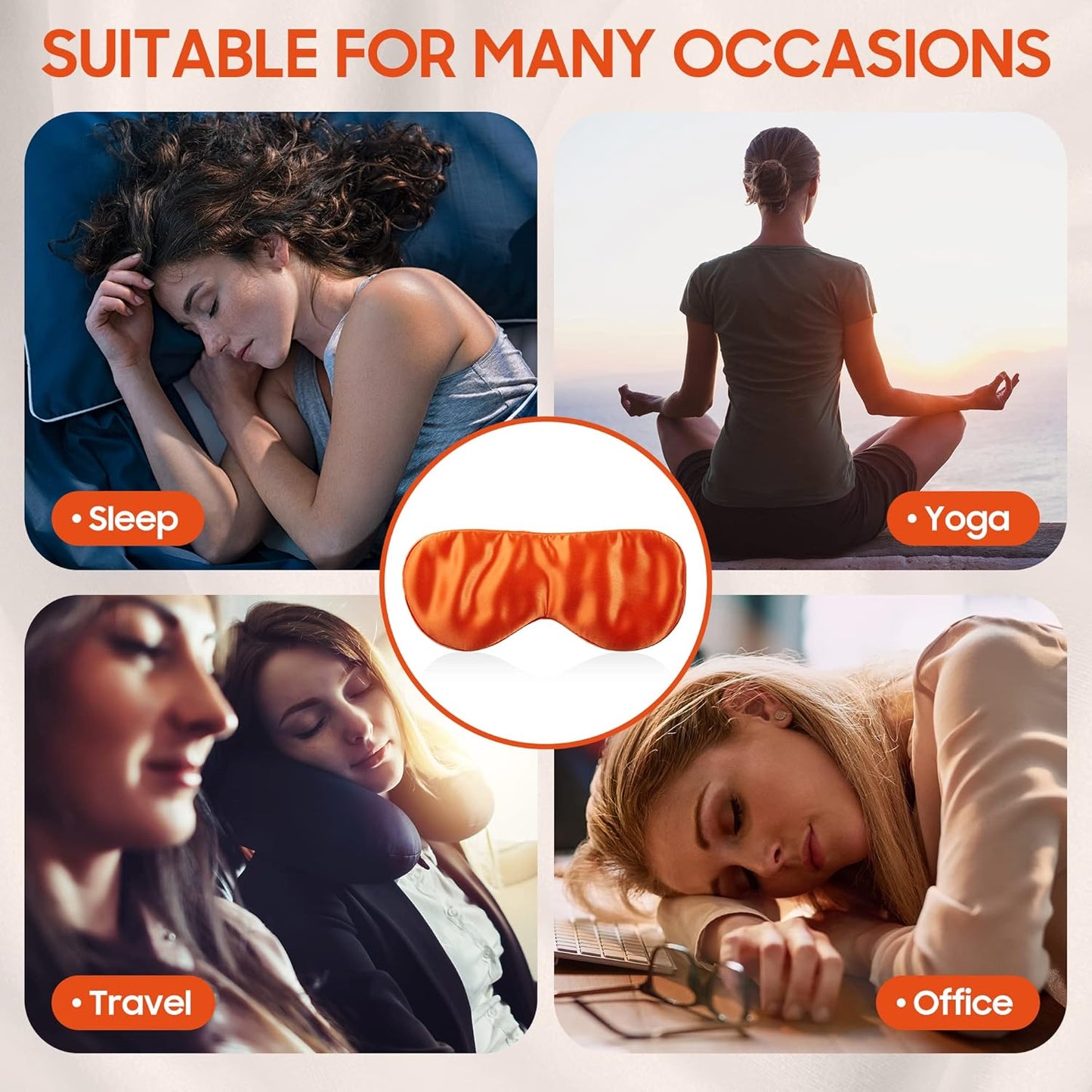 Sleep Mask 100% Mulberry Silk for Light Blocking, ZOESMIEN Eye Mask for Women Men Side Sleeper, Puffiness Dry Eyes Headache, Adjustable Strap, Christmas Gift Package, Vitality Orange