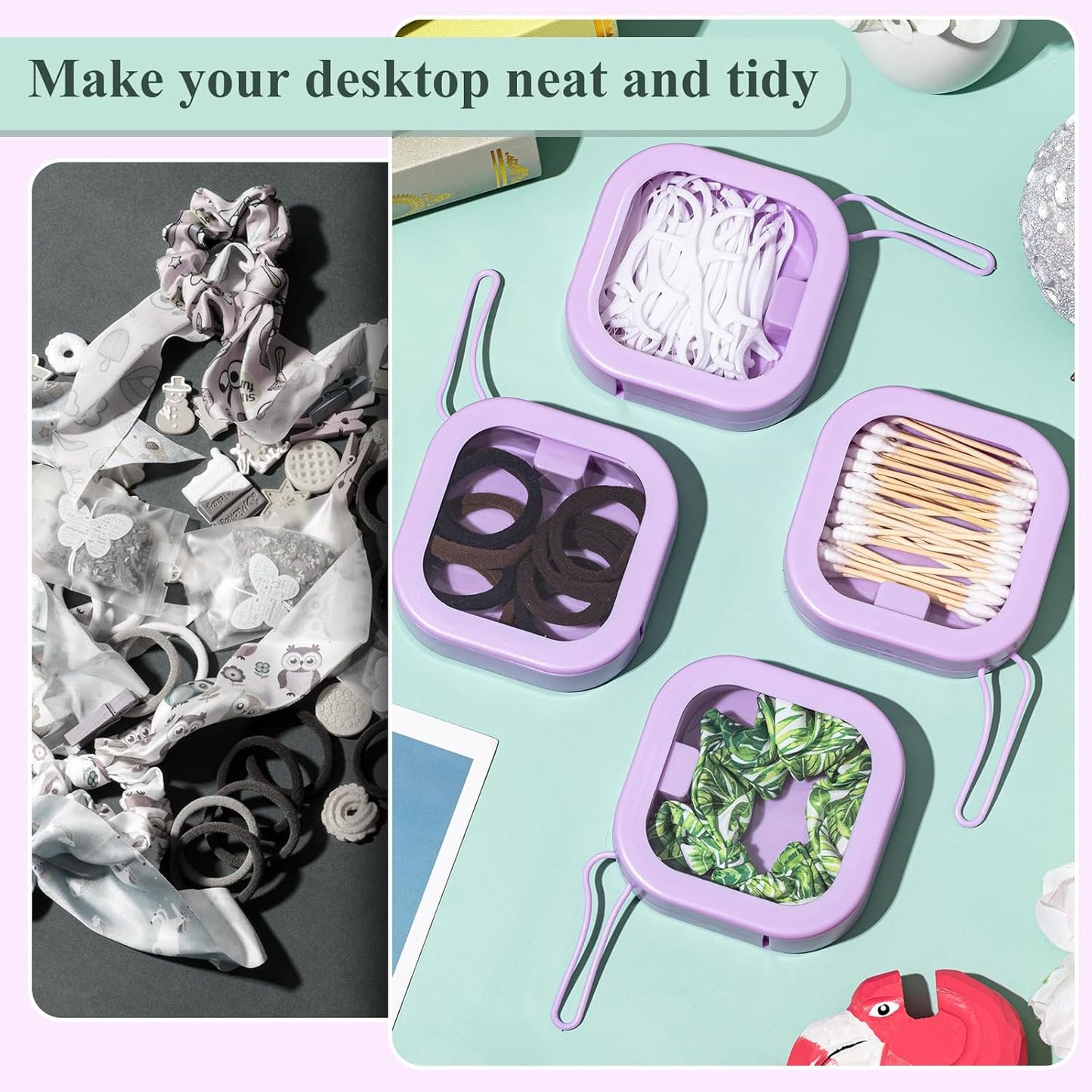 Kathfly 4 Pcs Purple Hair Tie Organizer Portable Hair Accessory Storage Containers Stackable Tie Bobby Pin Holder Home Cotton Swab Dispenser Accessories Jewelry Organizer Box