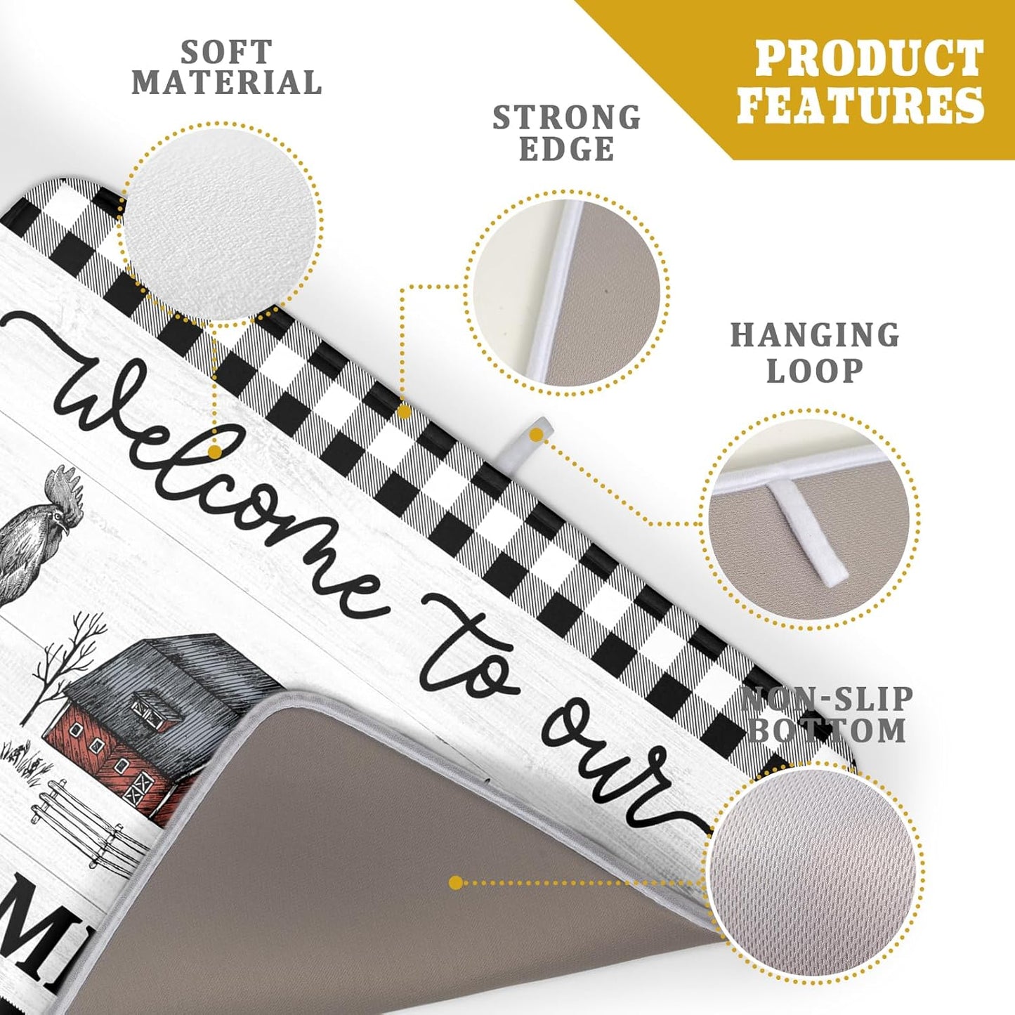 Farmhouse Barn Dish Drying Mat 18x24 Inch Cow Rooster Absorbent Microfiber Dish Drainer Rack Pad Bottles Protector for Kitchen Counter