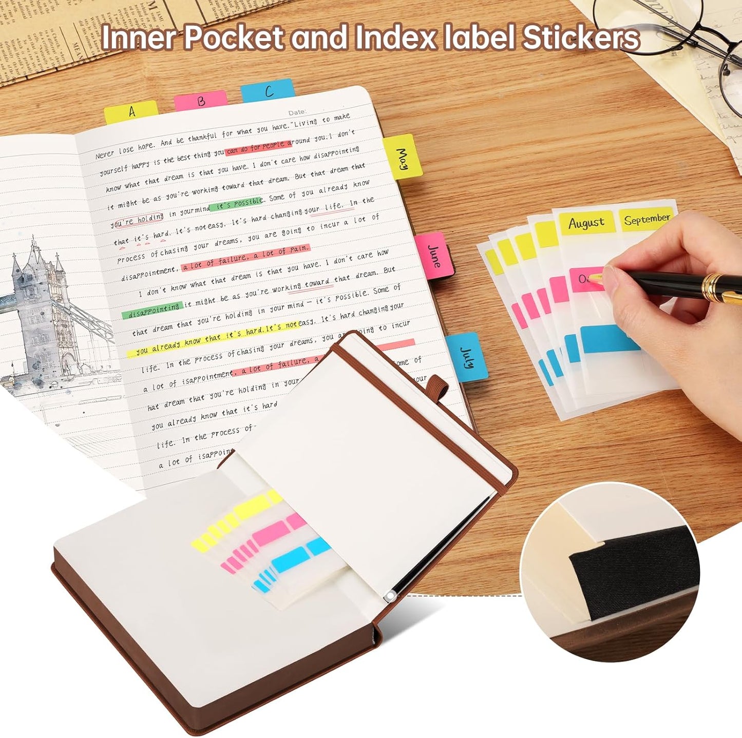 AHGXG Thick Journal Lined Notebook for Men - 320 Numbered Pages A5 College Ruled Notebook for Writing, 100gsm Paper, Vintage Leather Hardcover, for Women Work Office School, 5.75'' X 8.38''- Brown