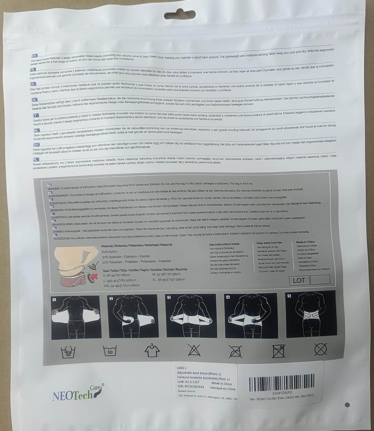 NeoTech Care Back Support Belt - Breathable & Adjustable Lower Back Brace - Double Pull Compression Straps (Black, Size L)