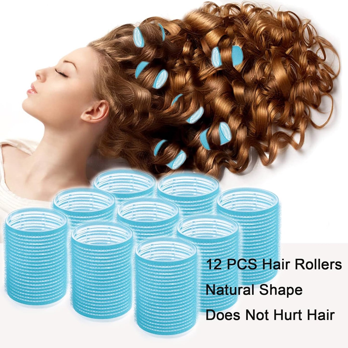 Hair Rollers, 12 Pack Salon Hair Dressing Curlers, Self Grip Hair Curlers, Rollers Hair Curlers, DIY Curly Hairstyle for Long Hair, Colors May Vary, Medium
