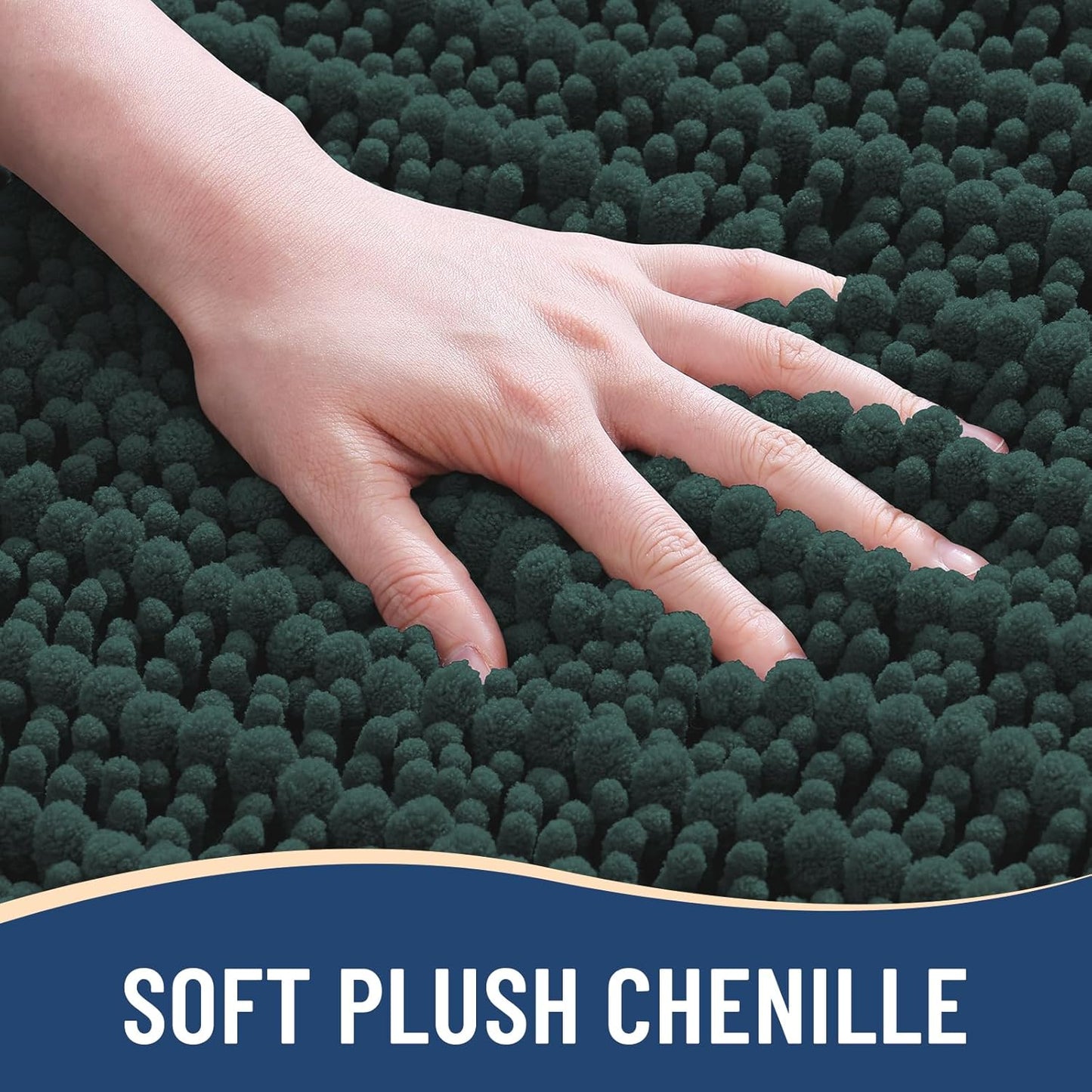 Arotive Luxury Chenille Toilet Rugs U-Shaped, Extra Soft Thick Absorbent Bathroom Mat, Non-Slip Shaggy Plush Contour Rugs, Machine Wash Dry Bath Mat for Toilet Base, 24x24, Dark Green