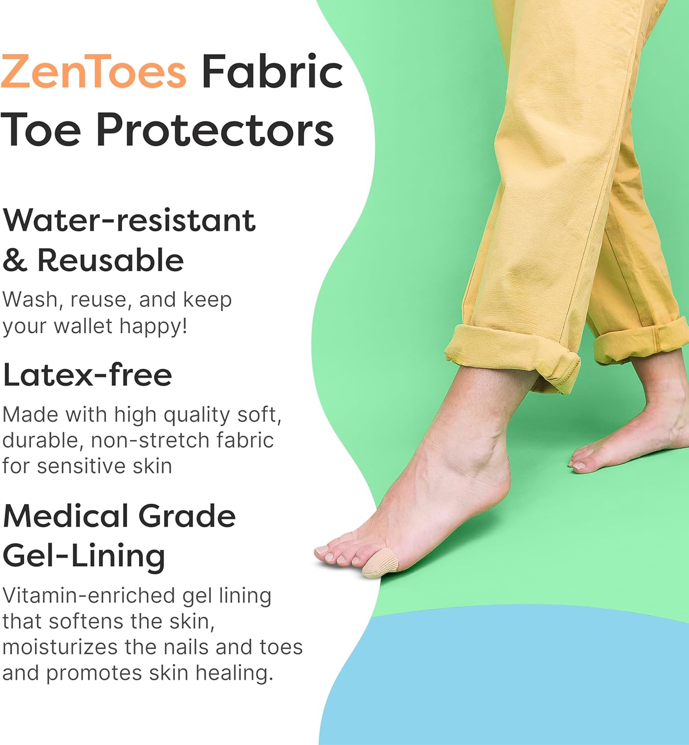 ZenToes Fabric Toe Protectors | Promotes Skin Hydration & Blister Prevention | Medical-Grade Gel Lining | Washable & Reusable Corn, Callus & Ingrown Toenail Relief Between Toes | Small, 5-Pack