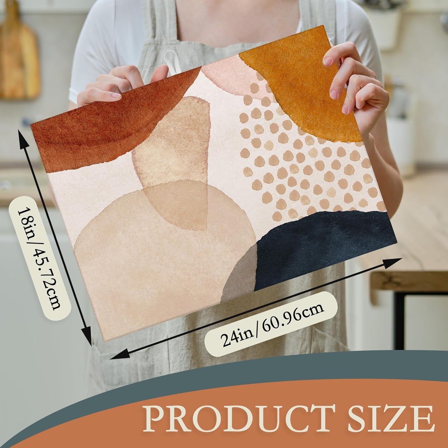 Boho Abstract Dish Drying Mats 18x24 Inch,Geometric Modern Art Dish Pad Drying Rack Mat for Kitchen Counter Ultra Absorbent Microfiber Dishware Coffee Maker Bar Countertop Decor