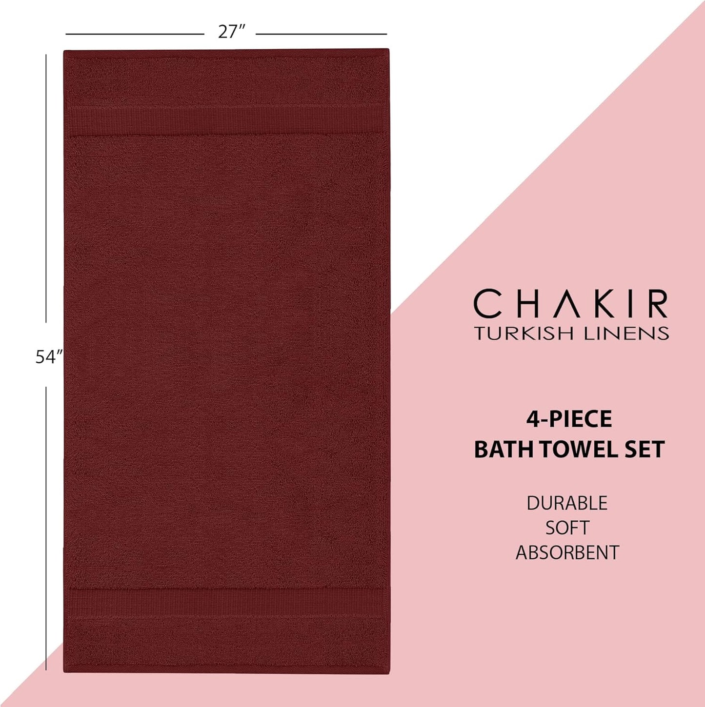 Chakir Turkish Linens | Hotel & Spa Quality 100% Cotton Premium Turkish Towels | Soft & Absorbent (4-Piece Bath Towels, Cranberry)