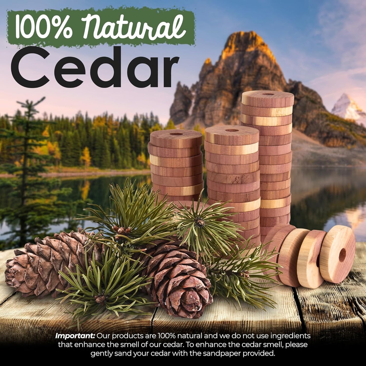 ecoKiwi Cedar Blocks for Clothes Storage - 55 Pack Cedar Rings - 100% Natural Aromatic Cedar for Closets & Drawers - Red Cedarwood Oil Scented Chips with Sandpaper - Cedar Planks Freshener Deodorizer