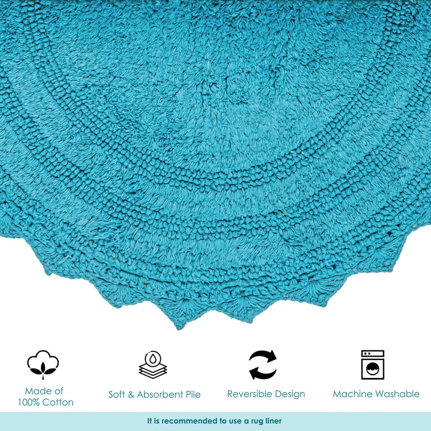 RAJRANG Bluebird Oval Bath Rug – 24x17 Inches Soft Cotton Bathroom Mat with Crochet Pattern, Reversible and Absorbent Rug for Shower, Sink or Toilet Area