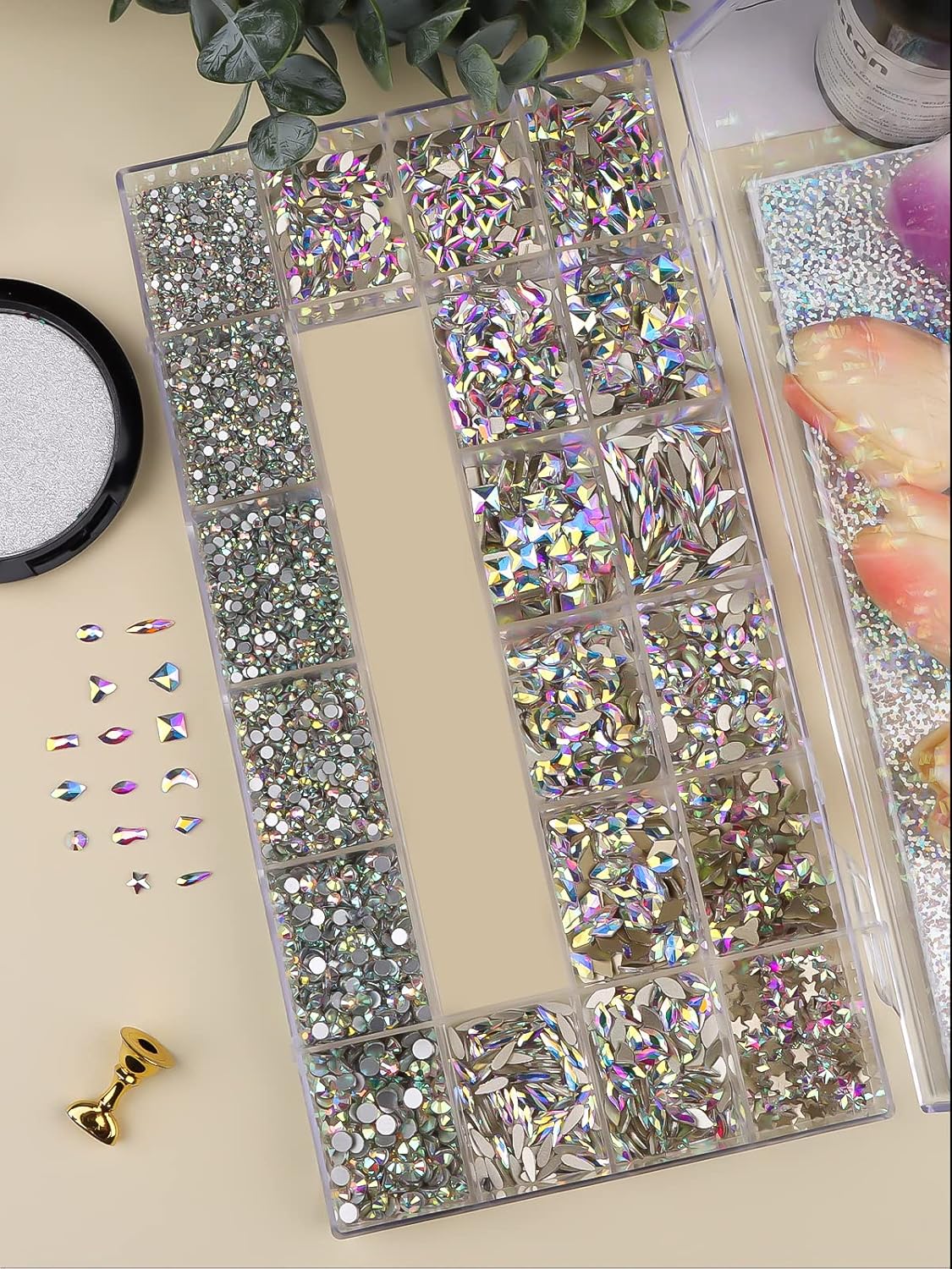 EBANKU Professional 9800 Pcs Mixed Shape Nail Rhinestone Kit with Picker & Dotting Pen for Acrylic Nail Art