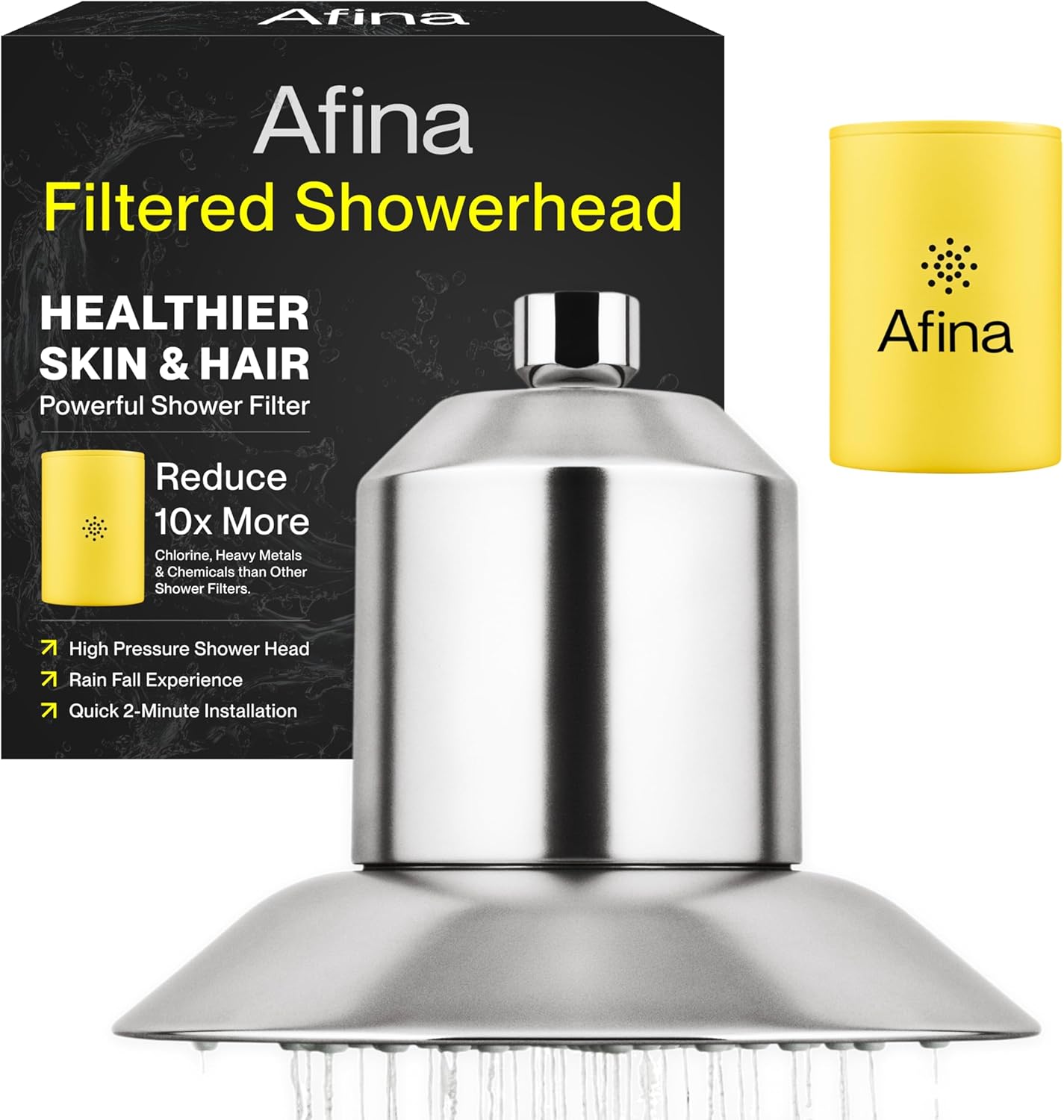 Afina Filtered Shower Head, Shower Filter for Hard Water | Improves Skin & Hair by Removing Chlorine & Toxic Chemicals from Hard Water | High Pressure Shower Filter Head Water Filter (Brushed Nickel)