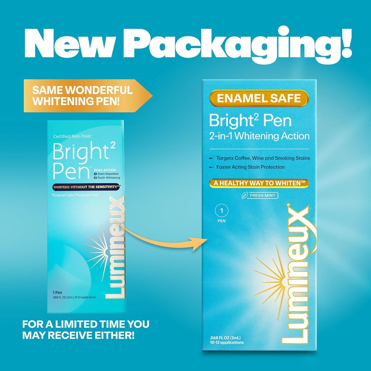 Lumineux 2-in-1 Whitening Pen (1 Pack) Enamel Safe and Clinically Proven to Whiten Without The Sensitivity - Removes Coffee, Tea, and Smoking Stains