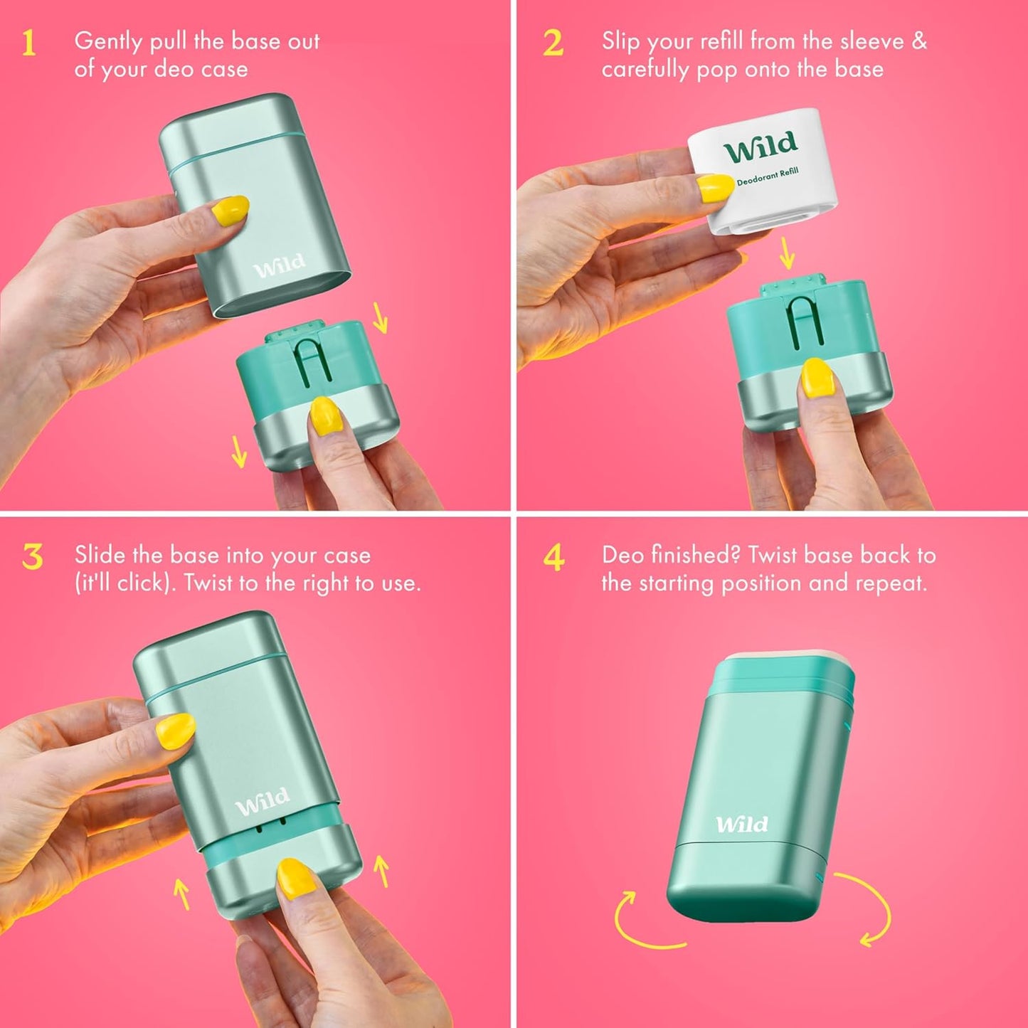 Wild - Aqua Case with Refill Variety Pack - Refillable Deodorant - Aluminum Free - Includes Fresh Cotton & Sea Salt, Cherry Blossom and Coconut & Vanilla Scents - Vegan