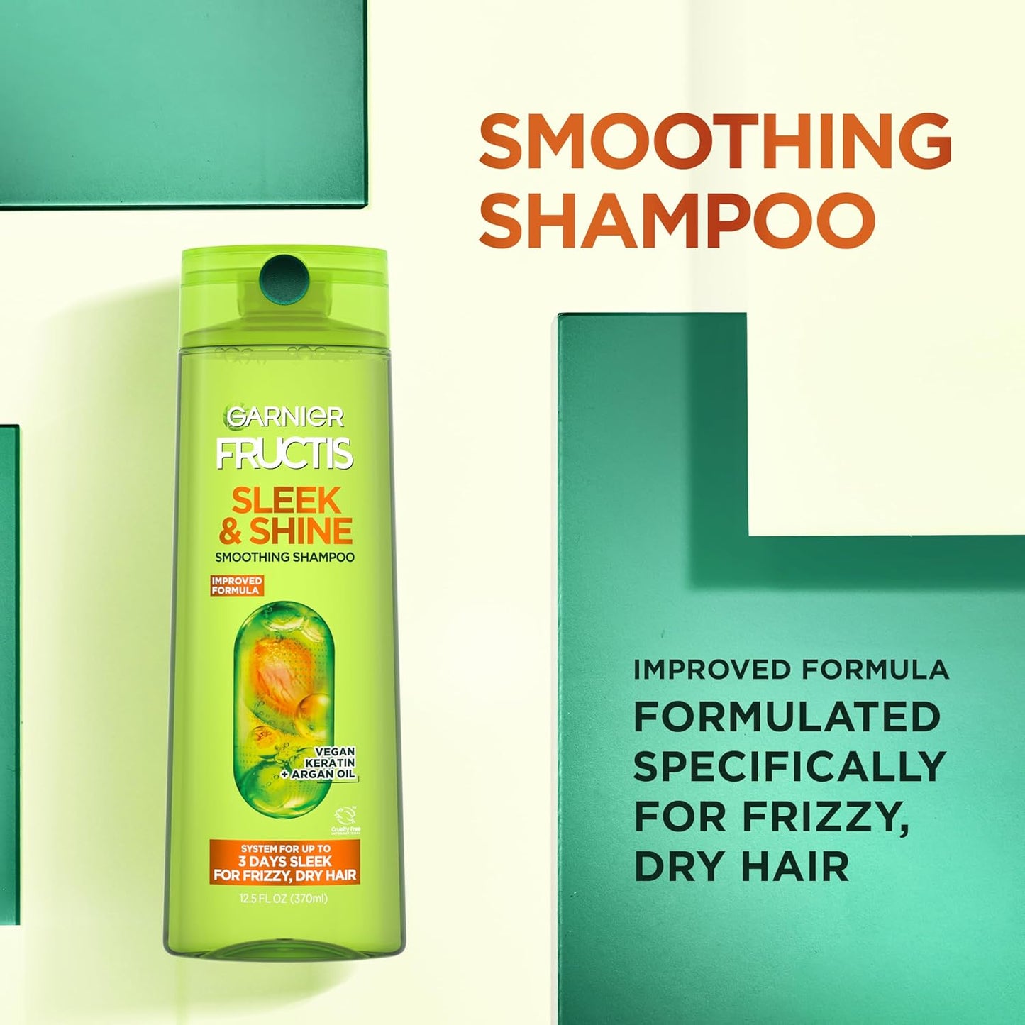 Garnier Fructis Sleek & Shine Shampoo, Conditioner + Anti-Frizz Serum Set for Frizzy, Dry Hair, Argan Oil (3 Items), 1 Kit (Packaging May Vary)