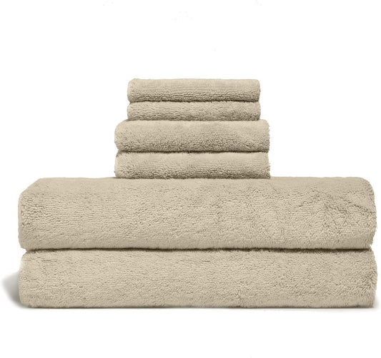 Italic Ultraplush Luxe 6 Piece Towel Set – 2 Bath Sheets, 2 Hand Towels, 2 Washcloths – 800GSM Soft, Highly Absorbent & Quick Drying, Resort Grade 100% Australian Cotton Towels (Sand)