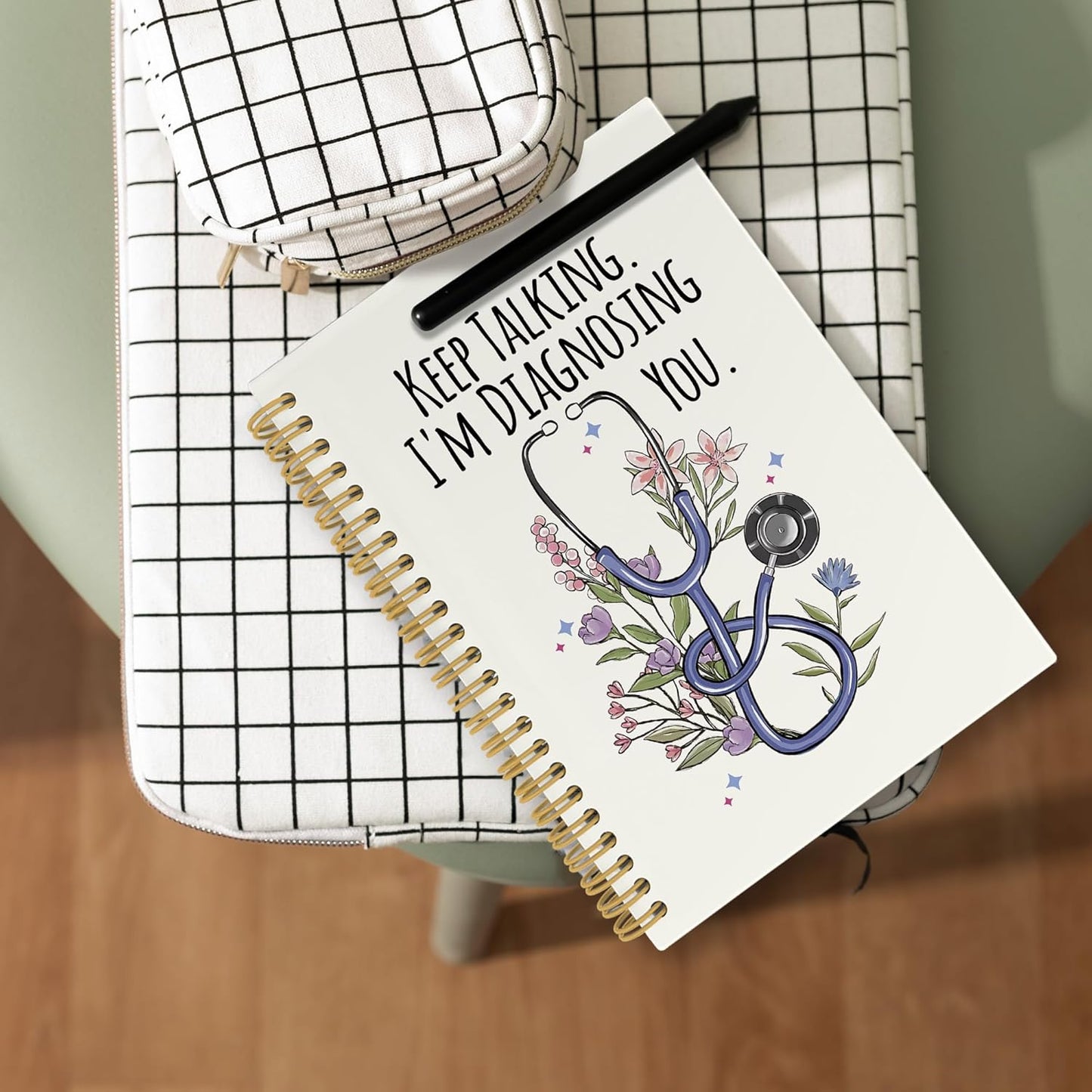 CUANFDDSF Therapist Gifts Notebook, Therapy Journal Notebooks for Women, SLP Speech Therapy Gifts,Writing Pads,Keep Talking I'm Diagnosing You Stethoscope Floral Hardcover Spiral Notebook 5.5x8.3 Inch