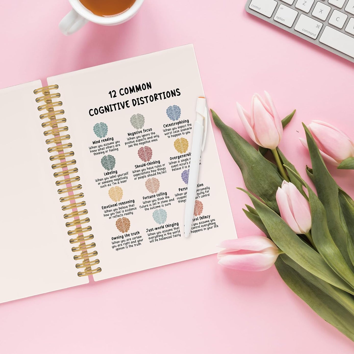 XPH Mental Health Cognitive Distortions Spiral Notebook, Psychology Journaling Notebooks for Women Men, Therapy Hardcover Journal for Counselor Office 160 Pages 5.5 x 8.3 Inch, Mental Health Gifts