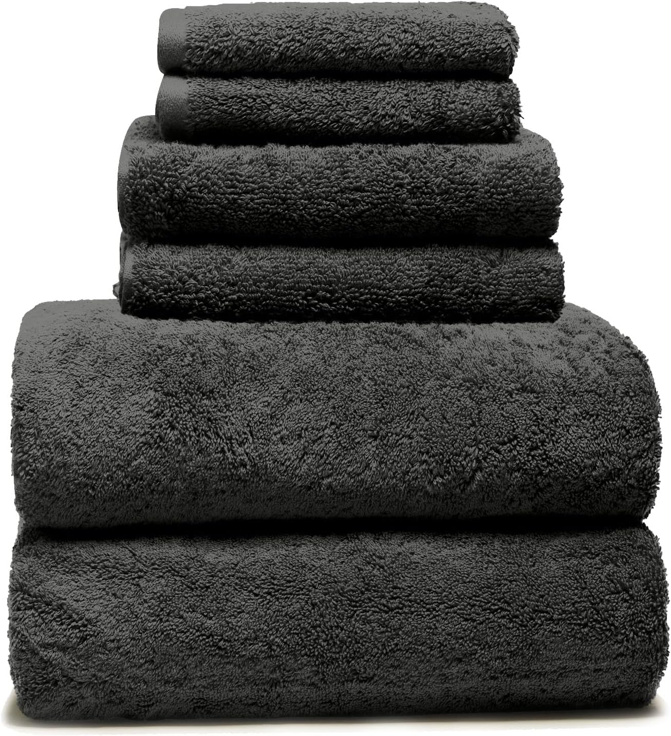 Italic Ultraplush 100% Australian Cotton Towels Standard 6 Piece Set, 2 Bath, 2 Hand, 2 Washcloths, 800GSM Lightweight, Highly Absorbent & Quick Dry Soft Resort Grade Towels (Charcoal)