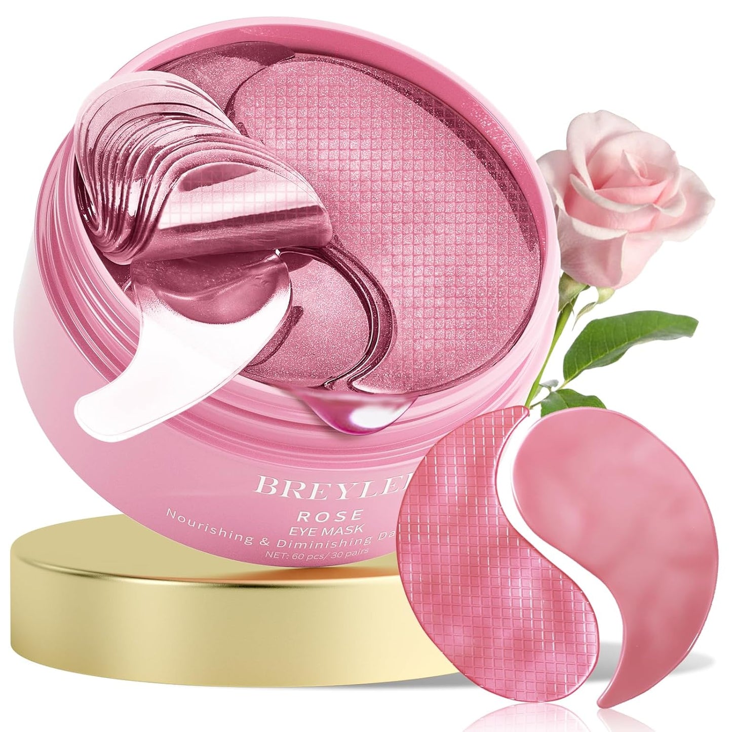 BREYLEE Rose Eye Mask– 60 Pcs, Under Eye Patches, Patches For Puffy Eyes,Hydrates, Improves And Firms The Eye Area, Suitable For Both Women And Men.