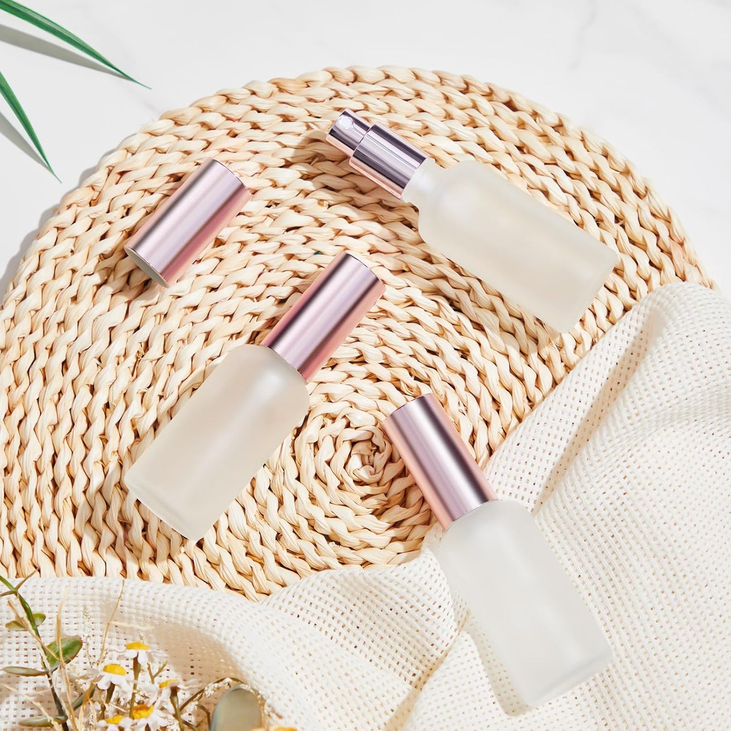 Roshtia 30 Pcs 1.69 oz/ 50 ml Rose Gold Glass Spray Bottle Refillable Perfume Atomizer Clear Decorative Empty Bottles with Fine Mist Sprayer Pump for Face Body Travel