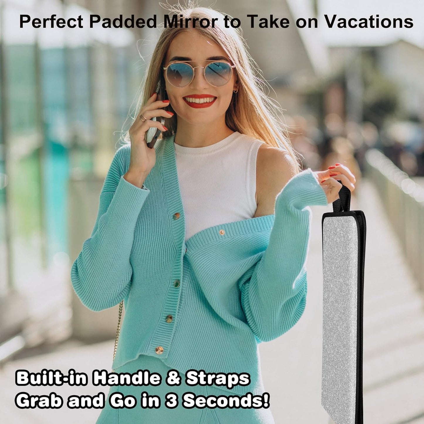 LPHUMEX Foldable Full Length Mirror Glitter Silver, 13x33 Portable Body Mirror for Travel, Dance, Festival Girls' Gift Choice