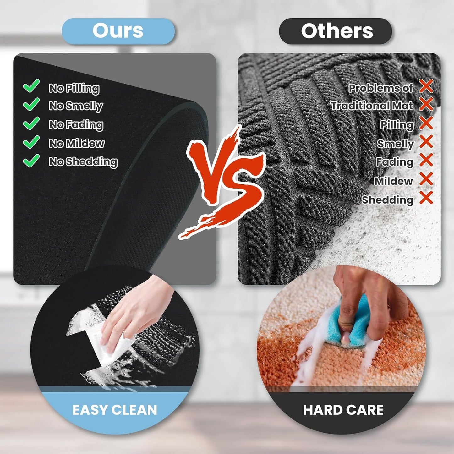 Diatomaceous Earth Bath mat Bathroom Rugs Super Absorbent Quick Dry Non Slip Bath Mat Thin Bathroom Floor Mats Fit Under Door-Shower Rug for in Front of Bathtub Shower, Black, 19.6"x31.5"