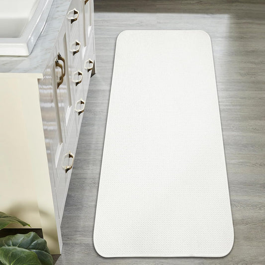 Bath Mat,Ultra Thin Bathroom Runner Rugs,Large Bath Mats for Bathroom,Quick Dry,Non-Slip,Machine Washable,Low Pile,Bath Rug,Shower Outside,Sink,Home Decor Accessories.White,1'9"x3'11"(21x47inch)