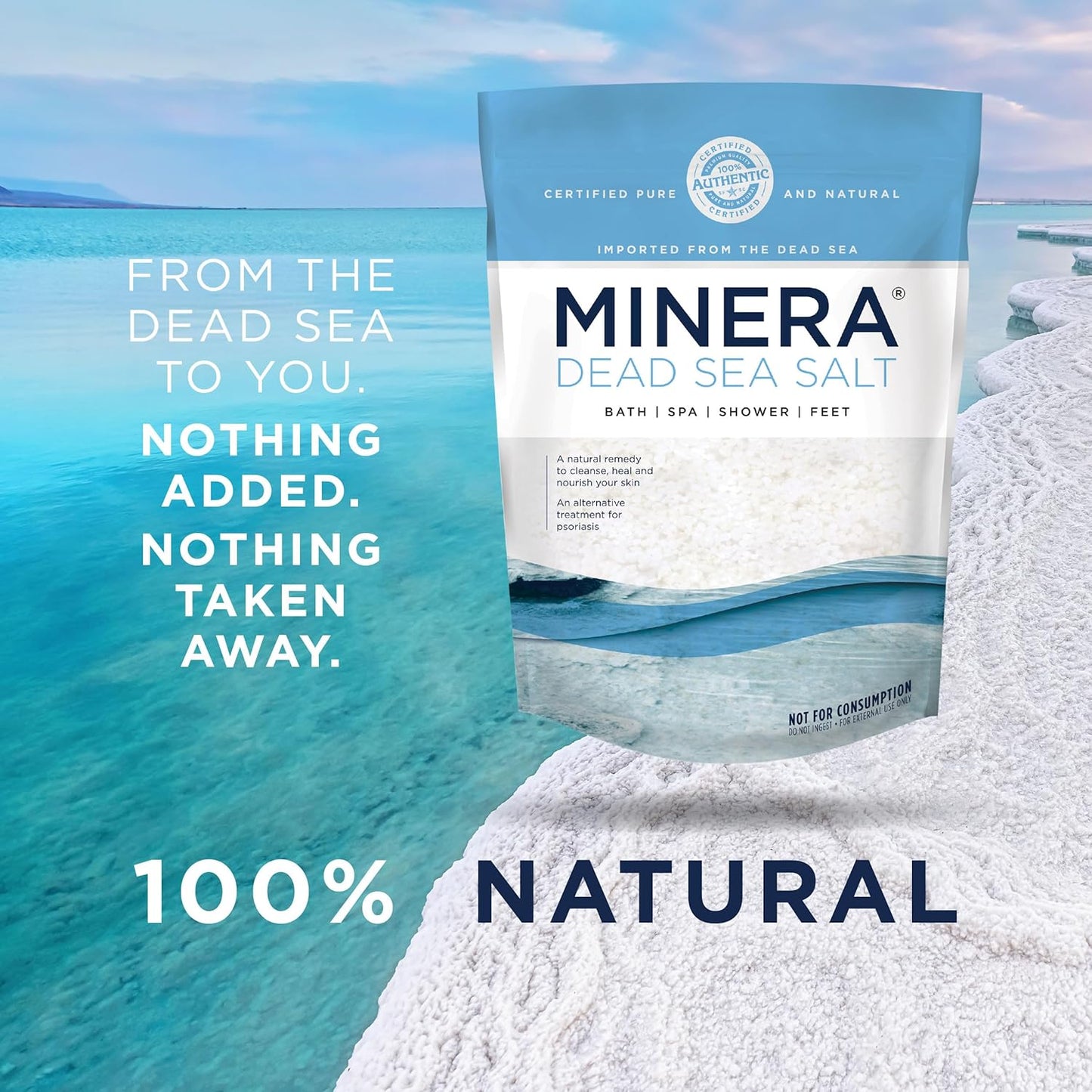 Minera Fine Grain Dead Sea Salt for Bath & Foot Soaks – 5 lbs, Fast-Dissolving, 100% Pure and Natural, Unscented, Skin-Softening Sea Salt