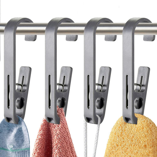 XoYoZo Laundry Hooks with Clips Hanger Closet Organizer Clamps Socks Boot Bras Towels for Bathroom Wardrobe Kitchen Office 4Pcs (Grey)