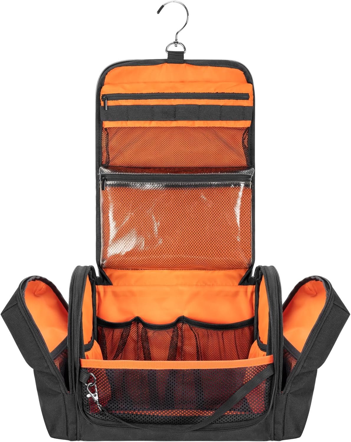 Tactical Toiletry Travel Bag for Men, Hanging Dopp Kit Hygiene Bag Shower Organizer with Hook for Toiletries and Shaving Care, Black (Empty Bag)