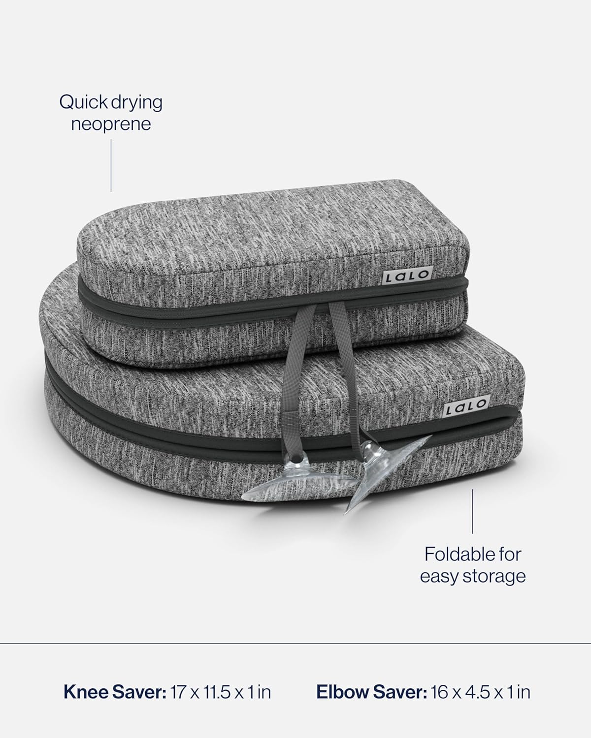 Lalo Knee & Elbow Saver - Foldable Padded Cushions for Bathtime, Quick-Dry, Suction Cups for Stability, Bath Kneeler and Elbow Rest Pad Set 17 x 11.5 in Knee Pad & 16 x 4.5 in Elbow Pad - Heather Grey