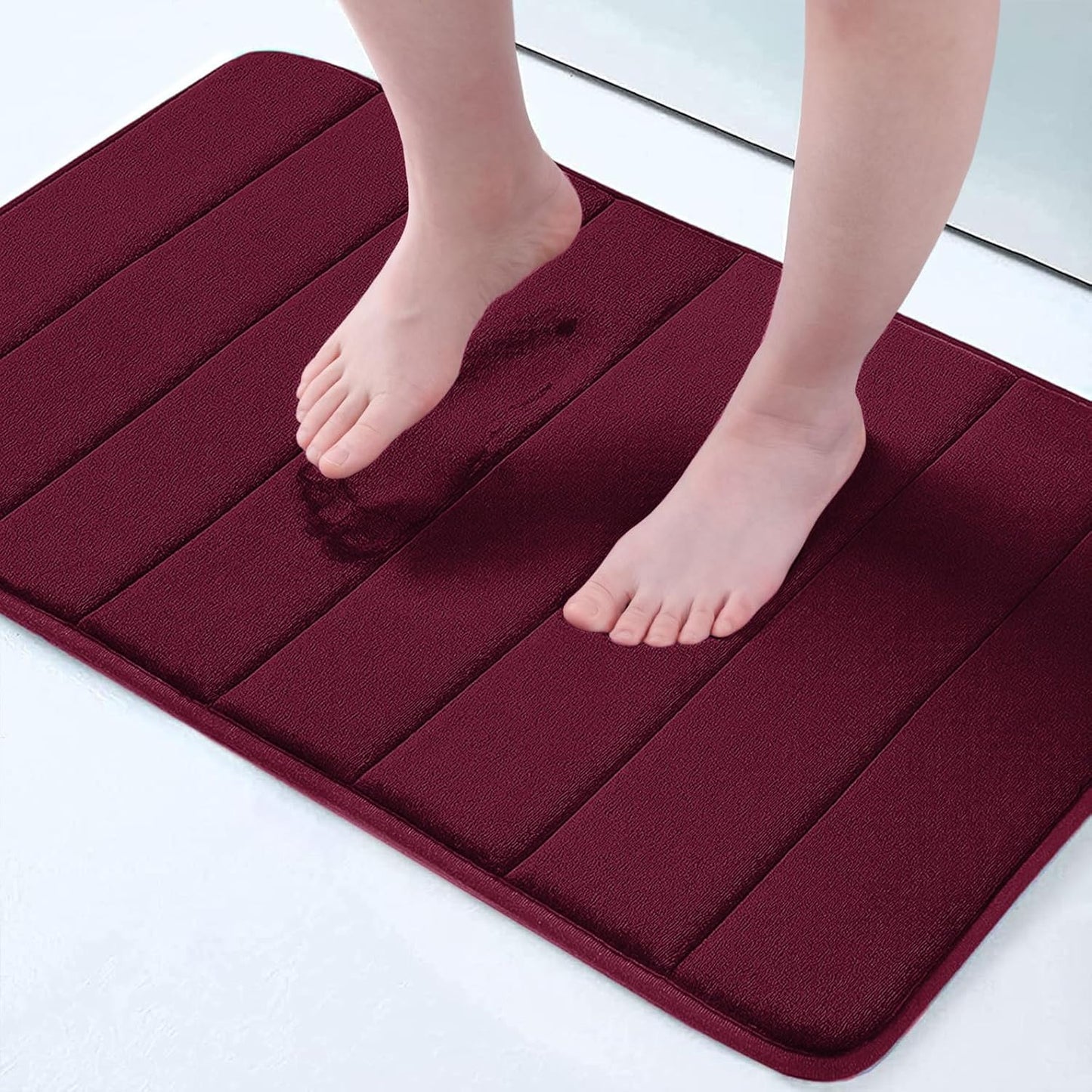 Buganda Memory Foam Bath Mat, 24" x 16", Ultra Soft and Non-Slip Bathroom Rugs, Water Absorbent and Machine Washable Bath Rug for Bathroom, Shower, and Tub, Burgundy