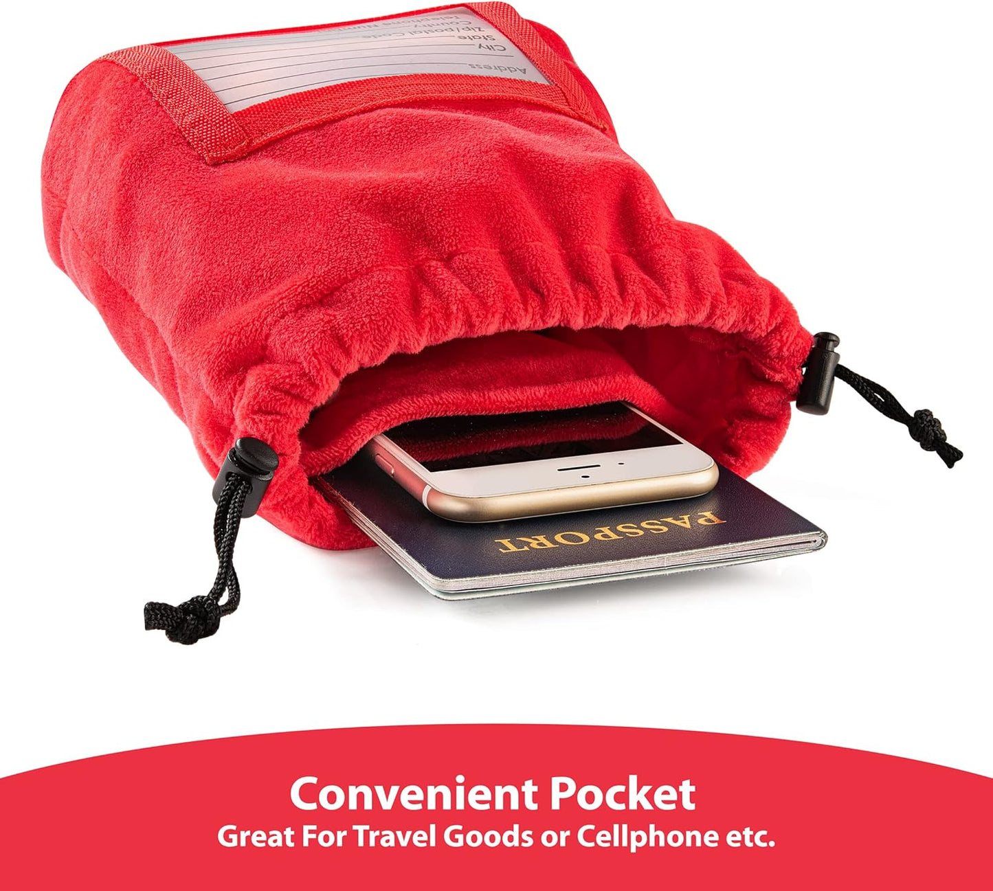 Inflatable Travel Neck Pillow: Extra-Soft, Cushion. for Airplanes, Trains, Cars, Portable Travel Accessory-with Carrying Pouch for Cell Phone and Passport Etc. (Vintage Red)