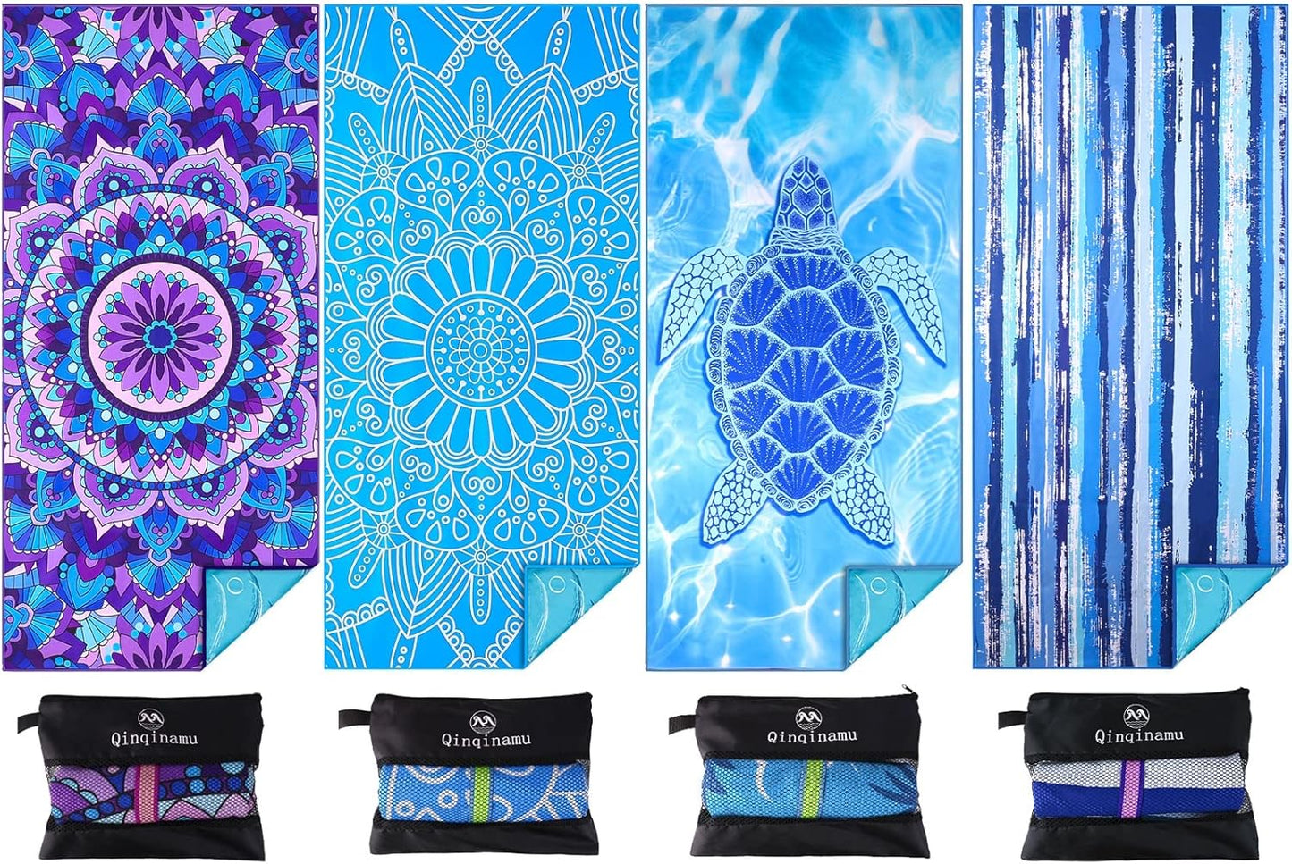 4 Pack Microfiber Oversized Lightweight Beach Towel 71"x32" XL Extra Large Thin Sand Free Towels Travel Swim Pool Yoga Gym Camping for Adults Women Men Beach Essentials Accessories Vacation Gift