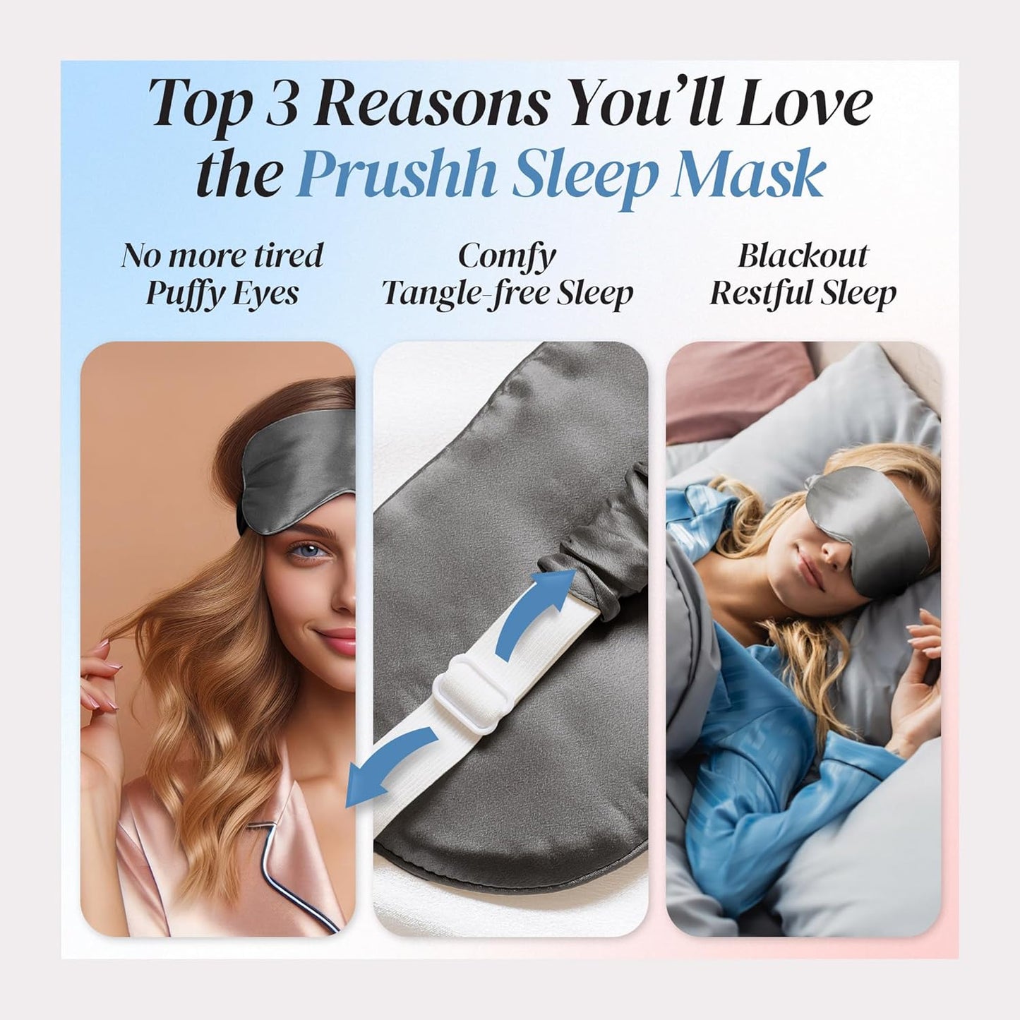 Adjustable Blackout Silk Sleep Mask - Luxurious 100% Pure Mulberry Eye Mask for Restful Sleep & Travel, Hypoallergenic, Cooling, for Women & Men, Grade 6A Silk (Charcoal Grey)