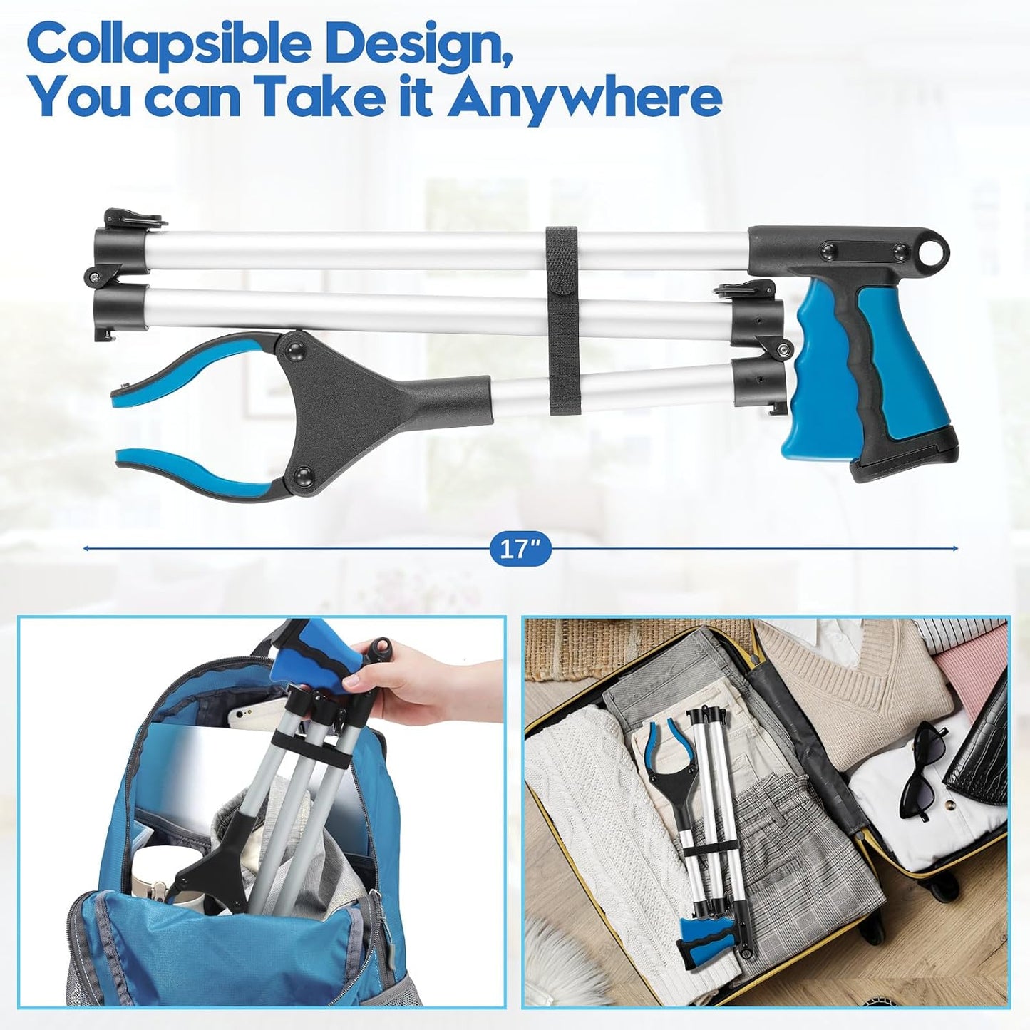 43 Inch Grabber Reacher Tool, Grabbers for Seniors Heavy Duty, Trash Picker Upper Grabber, Collapsible and Easy to Store, Wide Jaw, Grips Items Easily and Securely