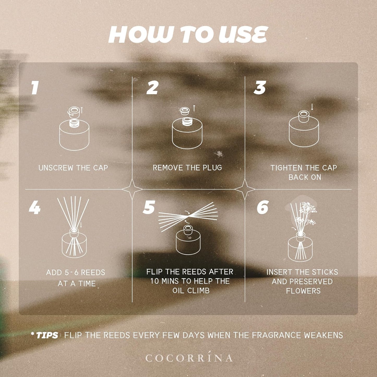 COCORRÍNA Reed Diffuser - Sweet Orange & Cedar 6.7 Fl.oz Reed Diffuser Set with Sticks & Preserved Baby's Breath, Reed Diffuser for Home Bathroom Shelf Decor