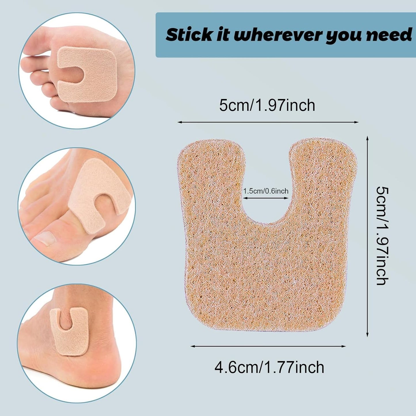 36 Pieces U Shaped Felt Pads Horseshoe Metatarsal Pads Callus Forefoot Foot Pads Pain Relief Foot Cushion Protect Calluses from Rubbing on Shoes Reduce Foot and Heel Pain(Beige)