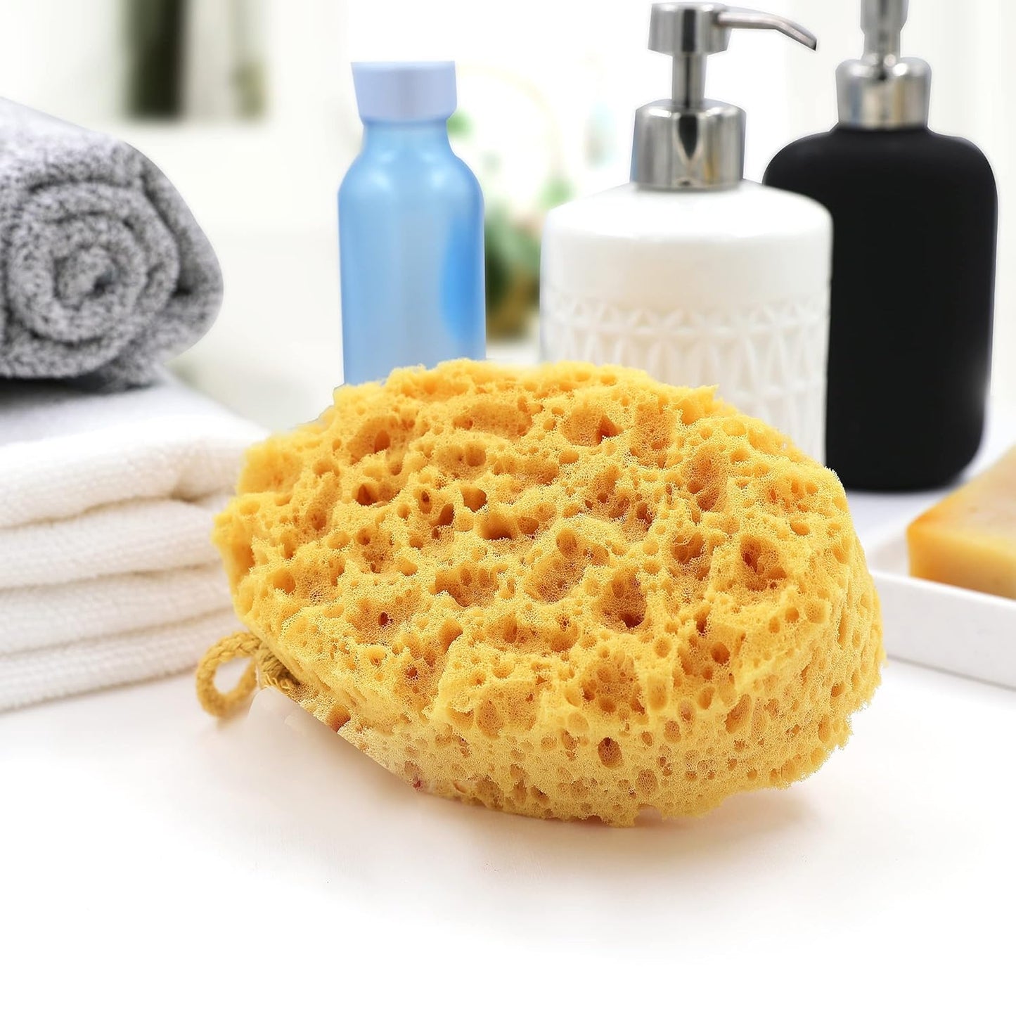 myHomeBody Bath Sponge, Foam Loofah, Body Scrubber for Bathing, Exfoliating Shower Pouf for Shower - Large Size, Lots of Lather, Oval, 3 Pack
