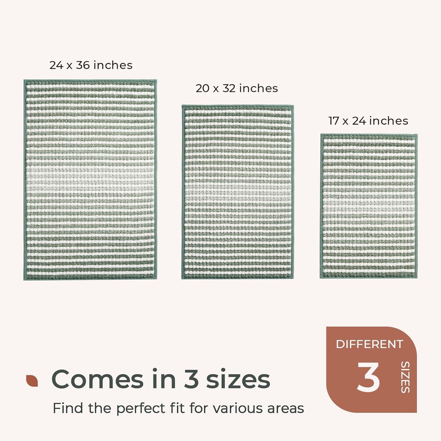 FRESHMINT Chunky Ombre Chenille Bathroom Rug 20"x32", Water Absorbent Soft Bath Rugs for Bathroom Floor, Thick Non Slip Bath Mat Washable Quick Dry Shower Mats, Sage Green and White