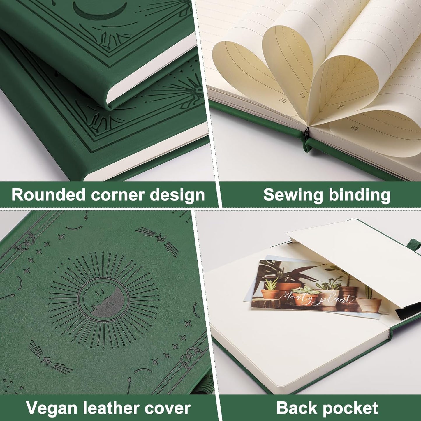 Lined Journal for Women Men, 192 Pages A5 Notebook Journal, Hardcover Notebook with 100Gsm Thick Pages, Leather Note Book for Writing, Travel, Business, Office, Prayer 5.7 x 8.3, Dark Green