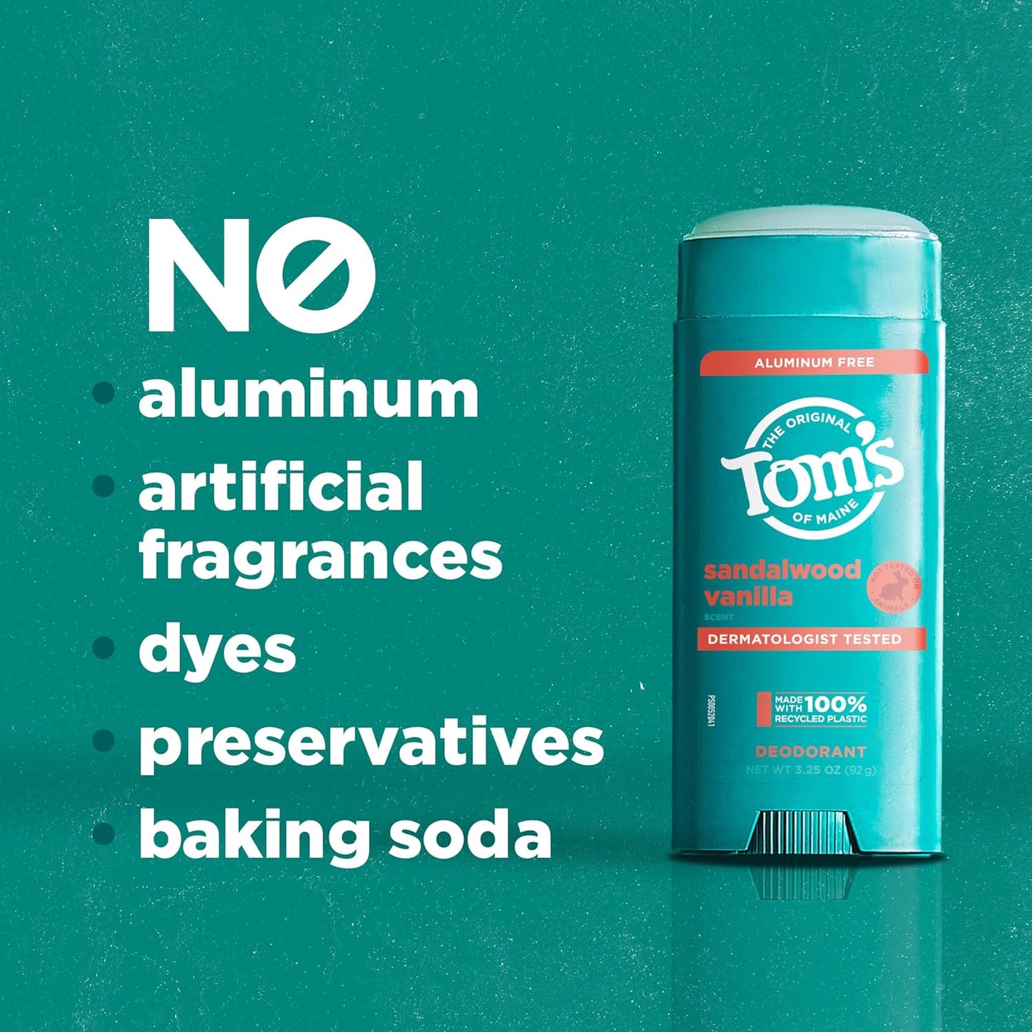 Tom’s of Maine Sandalwood Vanilla Aluminum Free Natural Deodorant For Women & Men | Goes on Clear | Odor & Wetness Protection | Naturally Derived and Moisture-Locking Ingredients | 3.25 oz (2 Pack)