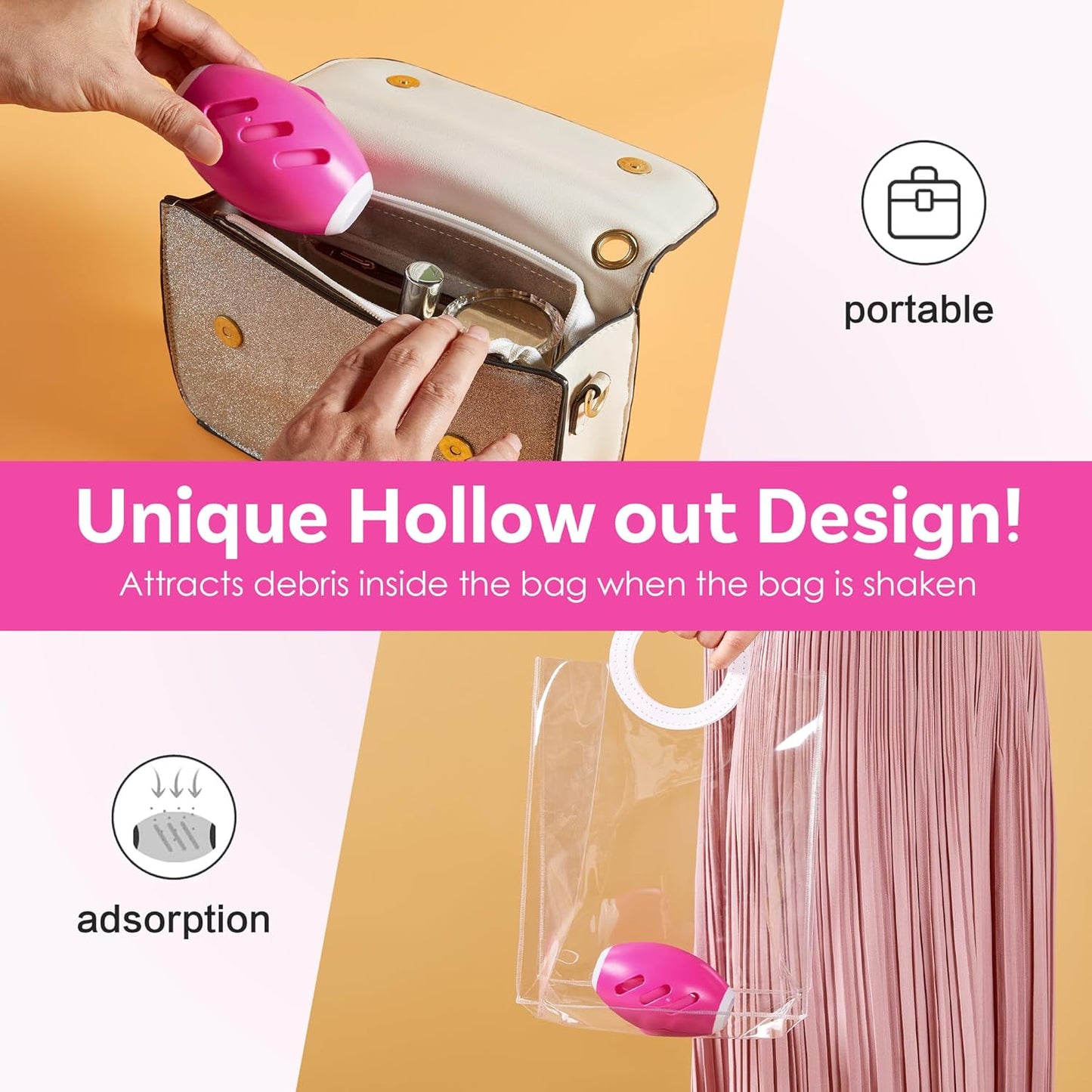 Washable Reusable Gel Lint Roller for Pet Hair,Portable Mini Dog Cat Pet Hair Remover for Clothes,Laundries ,Dust Fuzz Fur -Sticky Cleaner- Small Travel Animal Fur Removal Tool (deep Pink