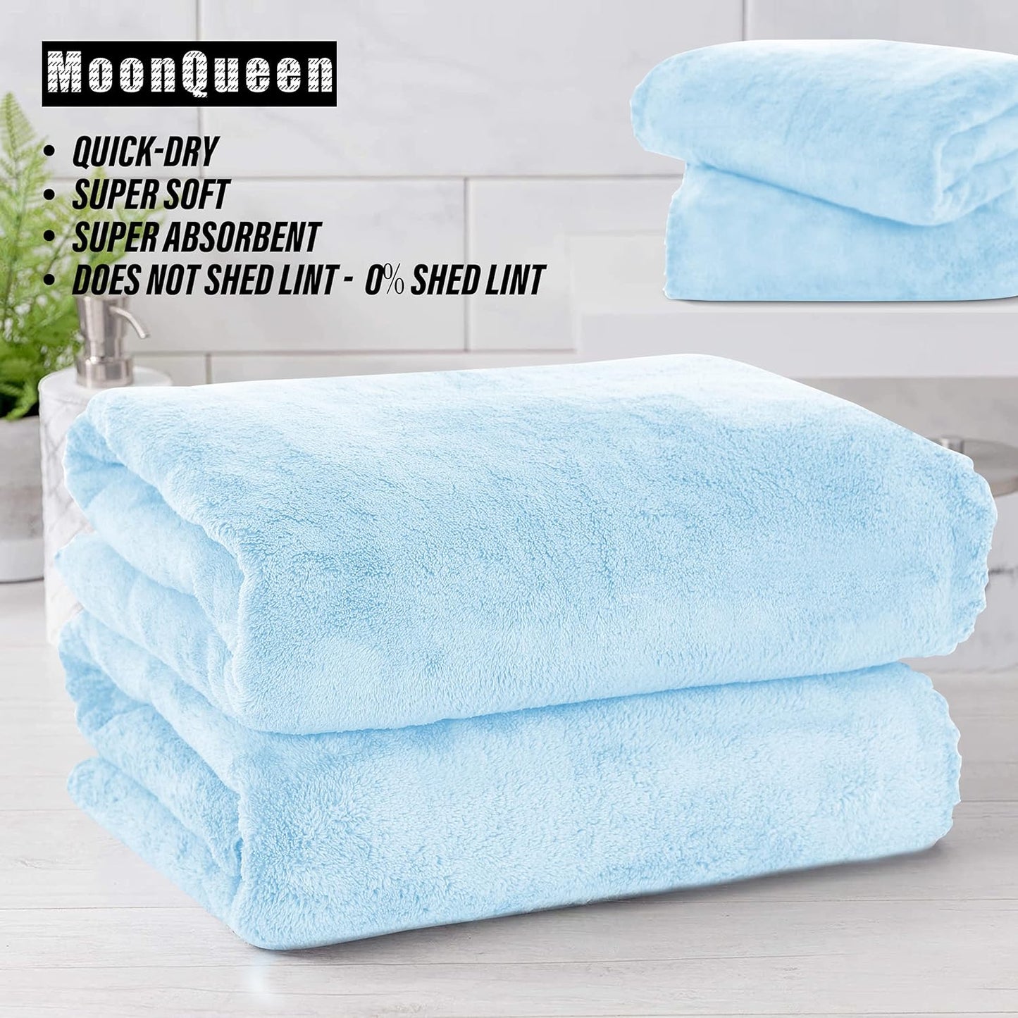 MOONQUEEN 6 Pack Premium Bath Towel Set - Quick Drying - Microfiber Coral Velvet Highly Absorbent Towels - Multipurpose Use as Bath Fitness, Bathroom, Shower, Sports, Yoga Towel (Aquamarine)