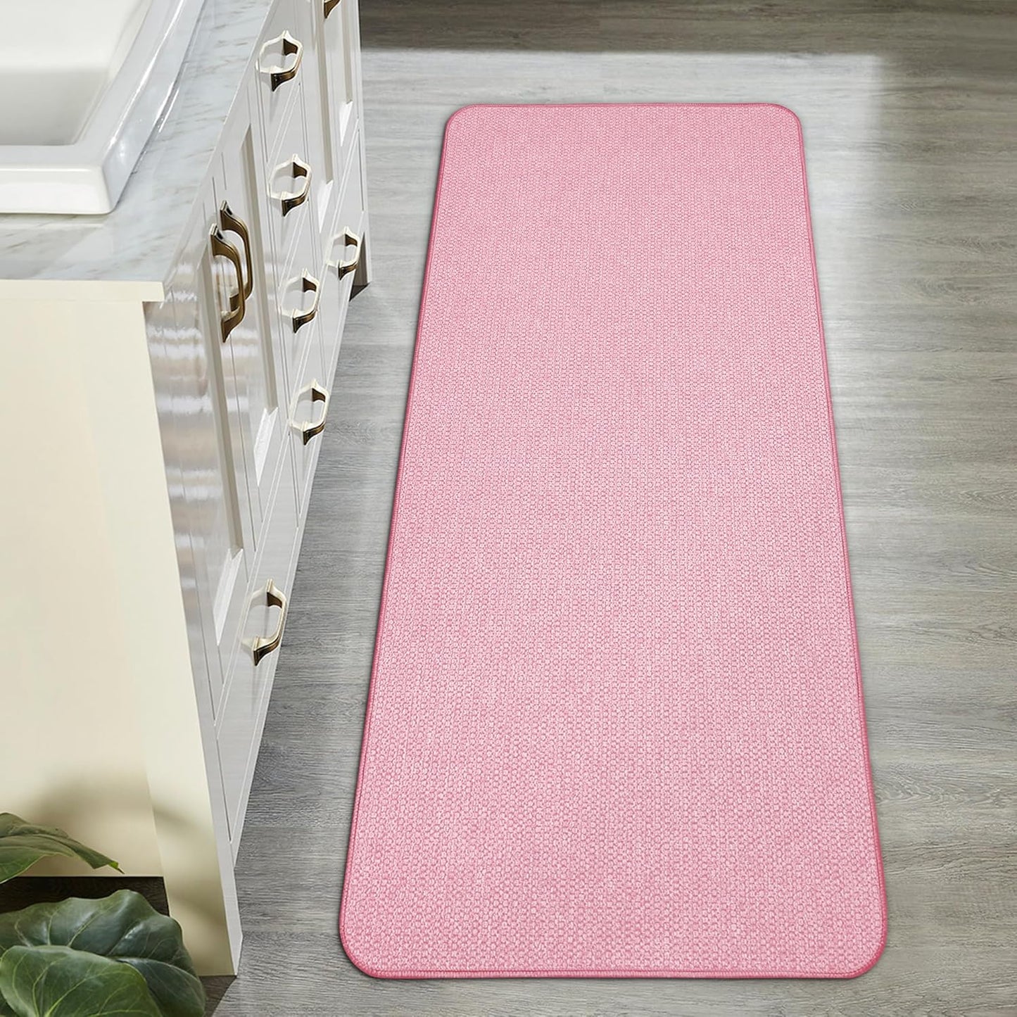 Bath Mat,Ultra Thin Bathroom Runner Rugs,Large Bath Mats for Bathroom,Quick Dry,Non-Slip,Machine Washable,Low Pile,Bath Rug,Shower Outside,Sink,Home Decor Accessories.Pink,1'5"x4'11"(17x59inch)