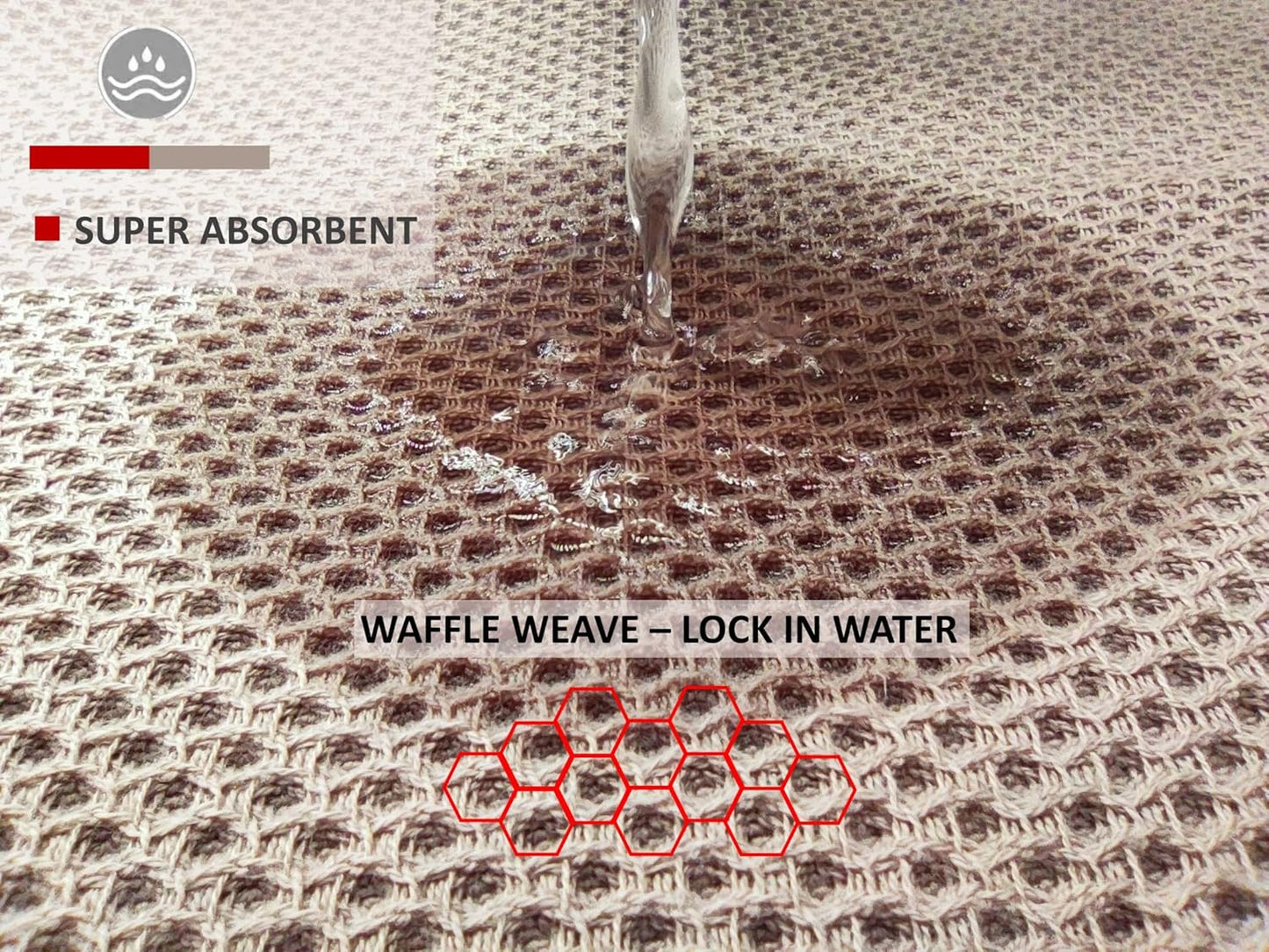 Kitchen Towels 100% Cotton Waffle Weave Dish Towel for Cleaning Drying Dishes Extra Absorbent and Soft, Dish Cloth,13 x 28 in (Brown-6 Pack)