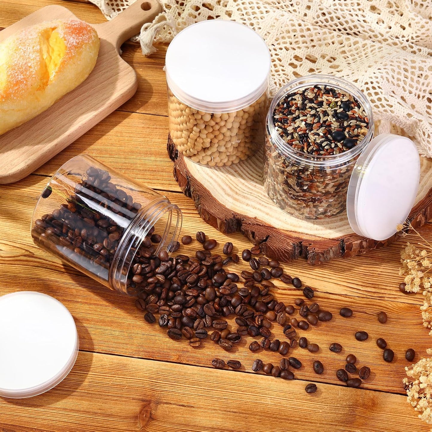 SATINIOR 12 Pack 16 oz Plastic Container Jars with Lids Round Clear Travel Cosmetic Container Slime Jars for Toiletries, Lotion, Cream, Ointments, Makeup, Rhinestone, Samples, Kitchen Storage(Clear)