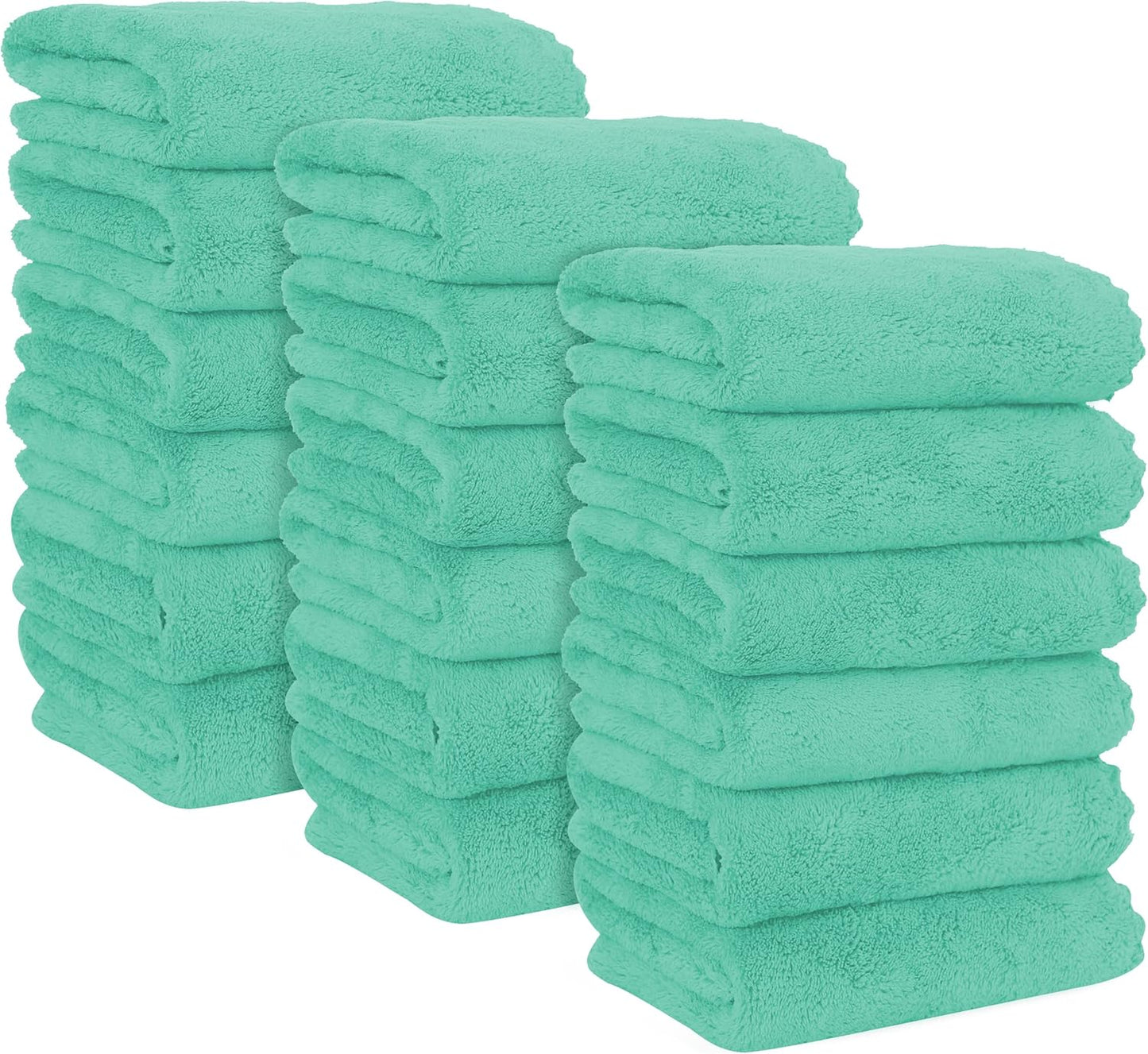 MOONQUEEN 18 Pack Premium Hand Towels - Quick Drying - Microfiber Coral Velvet Highly Absorbent Towels - Multipurpose Use as Hotel, Bathroom, Shower, Spa, Hand Towel 16 x 28 inches (Aqua Green)